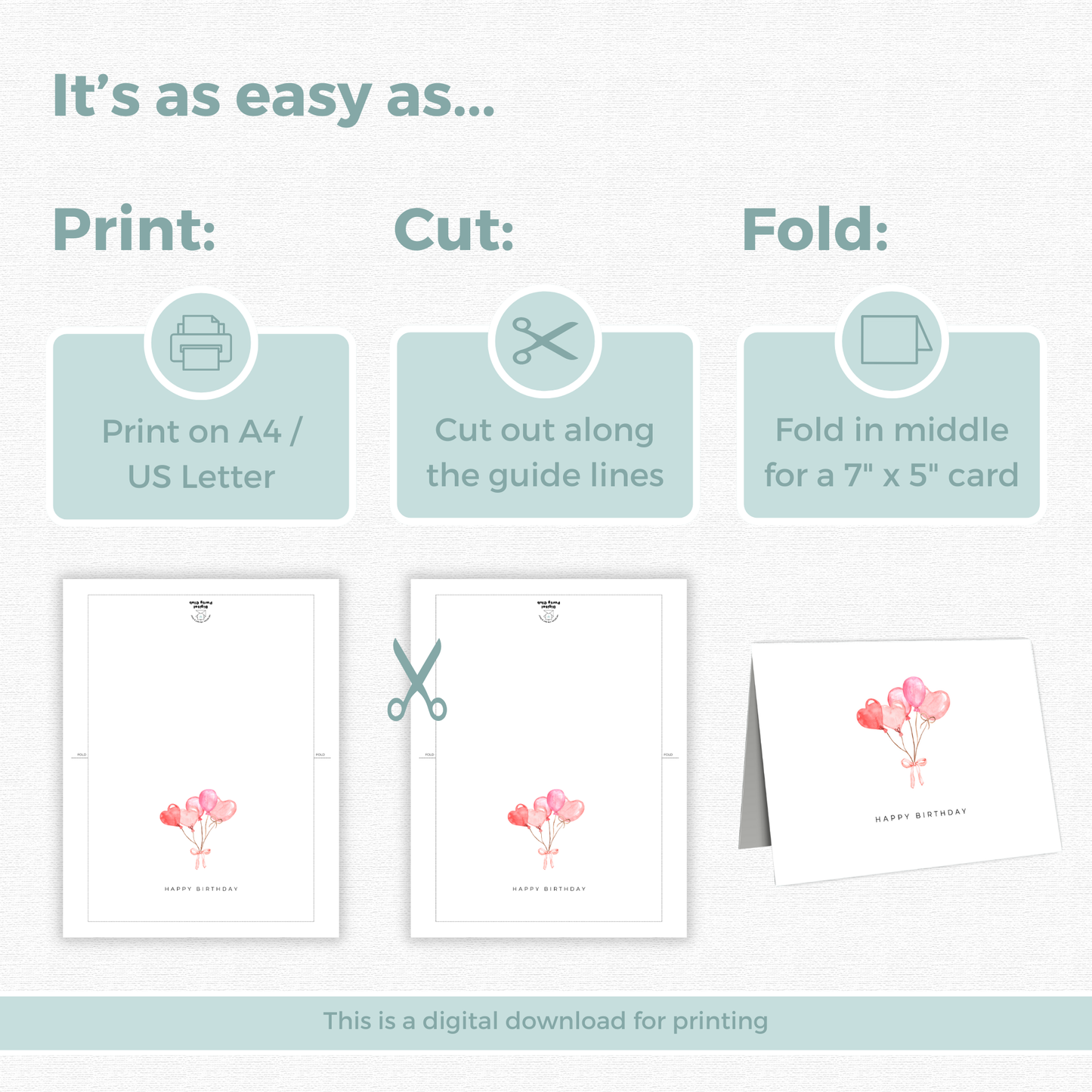 Printable Birthday Card - Balloons