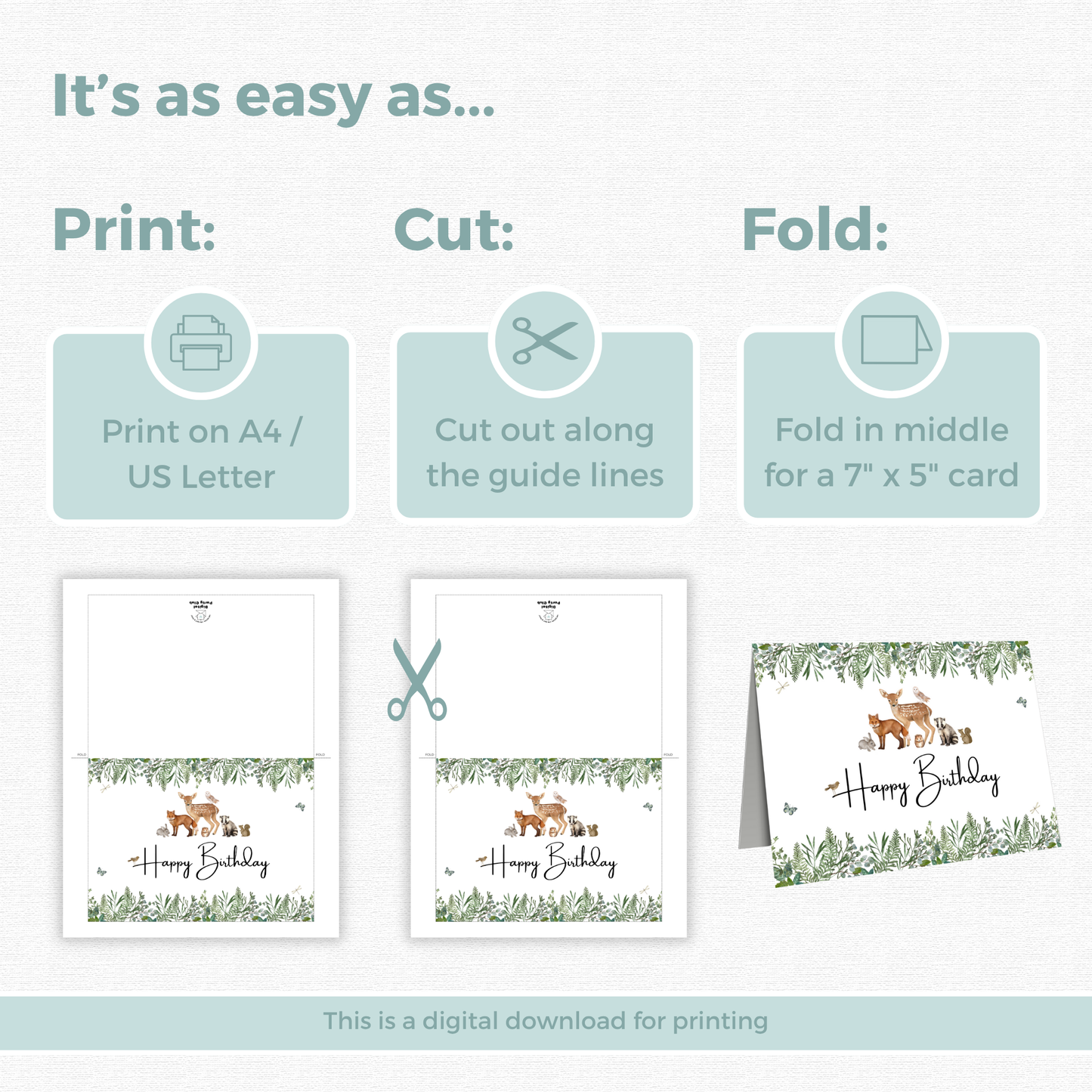Printable Birthday Card - Woodland Animals