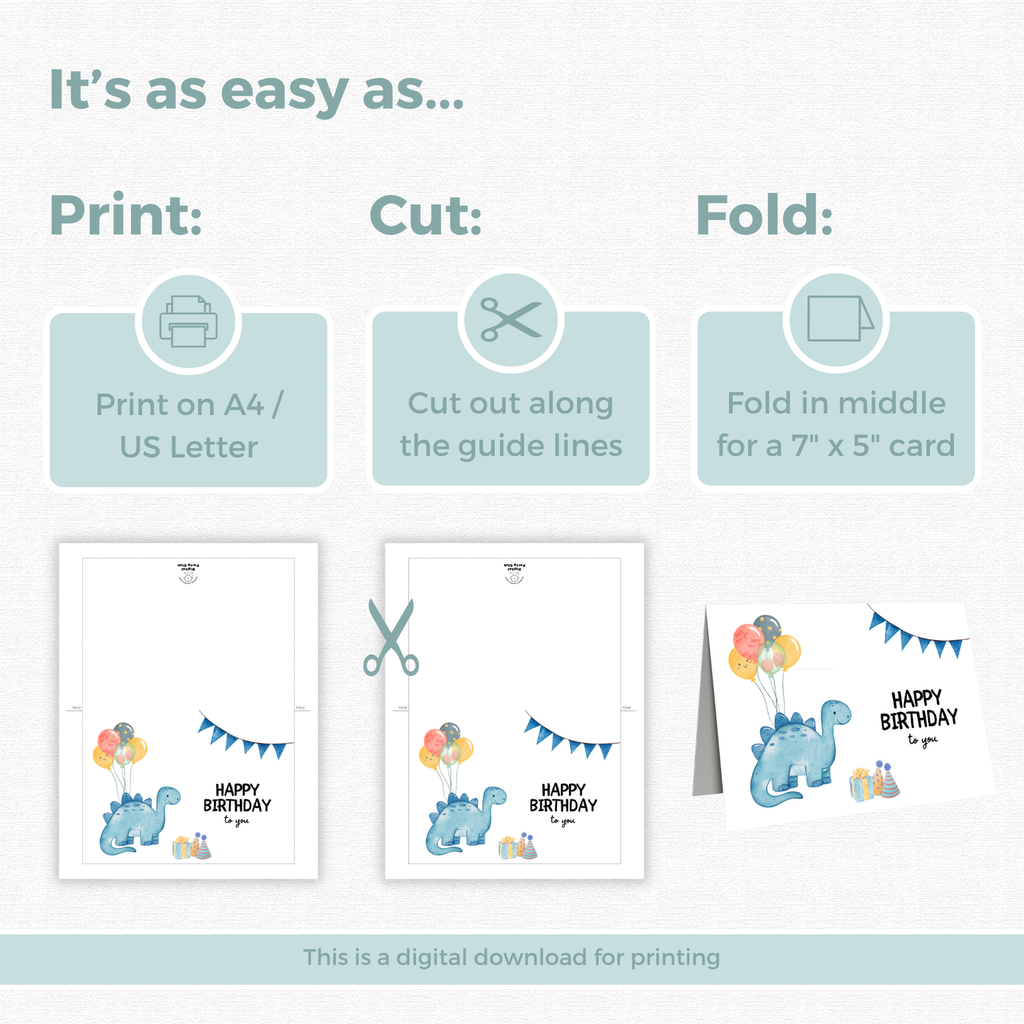 Printable Birthday Card - Dinosaur