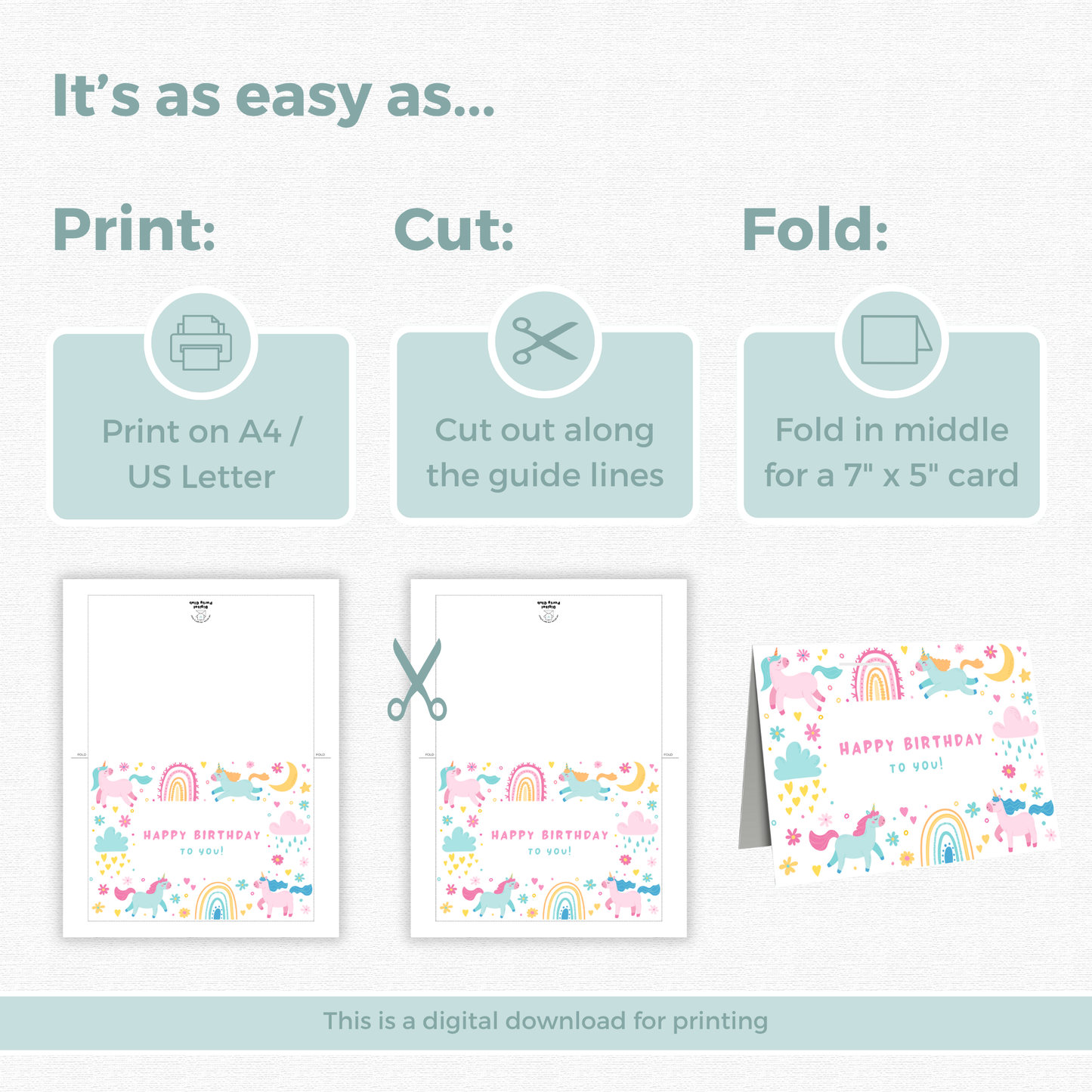 Printable Birthday Card - Unicorn