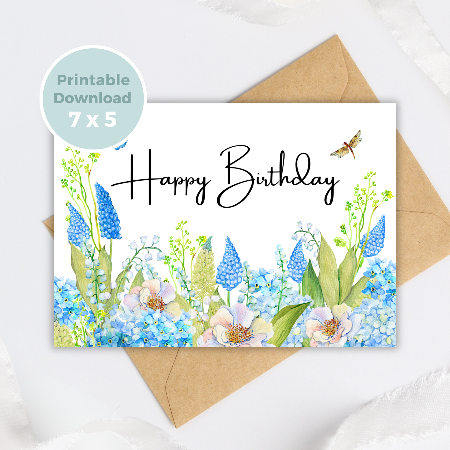 Printable Birthday Card - Pretty Blue Flowers