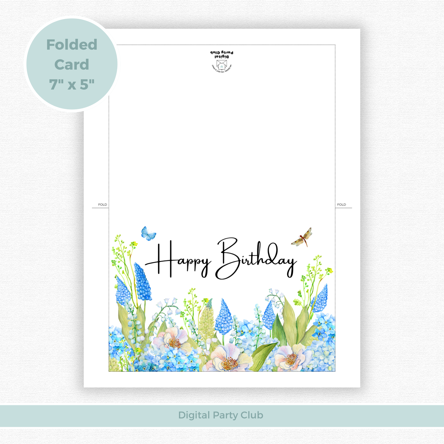 Printable Birthday Card - Pretty Blue Flowers