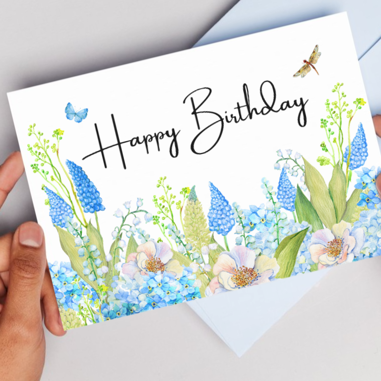 Printable Birthday Card - Pretty Blue Flowers