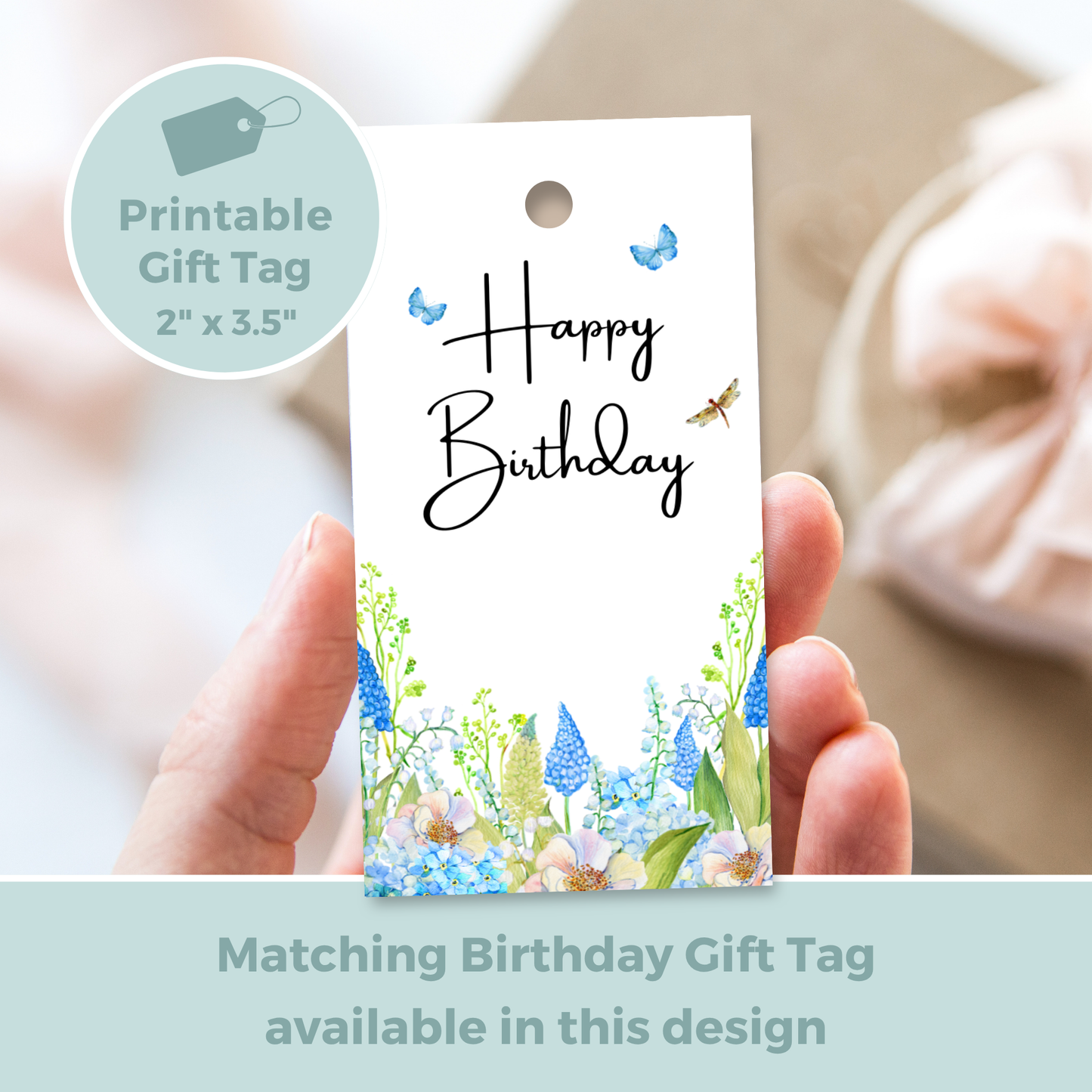 Printable Birthday Card - Pretty Blue Flowers