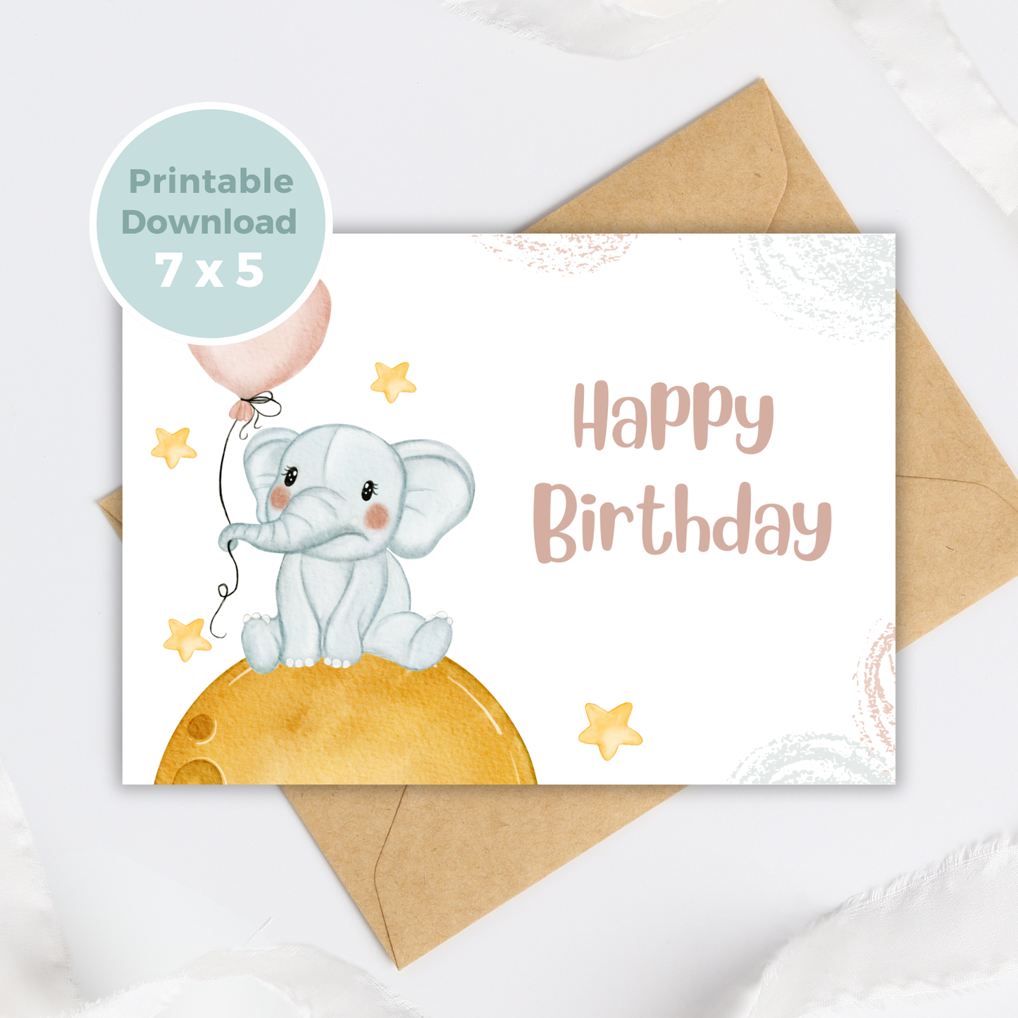Printable Birthday Card - Baby Elephant
