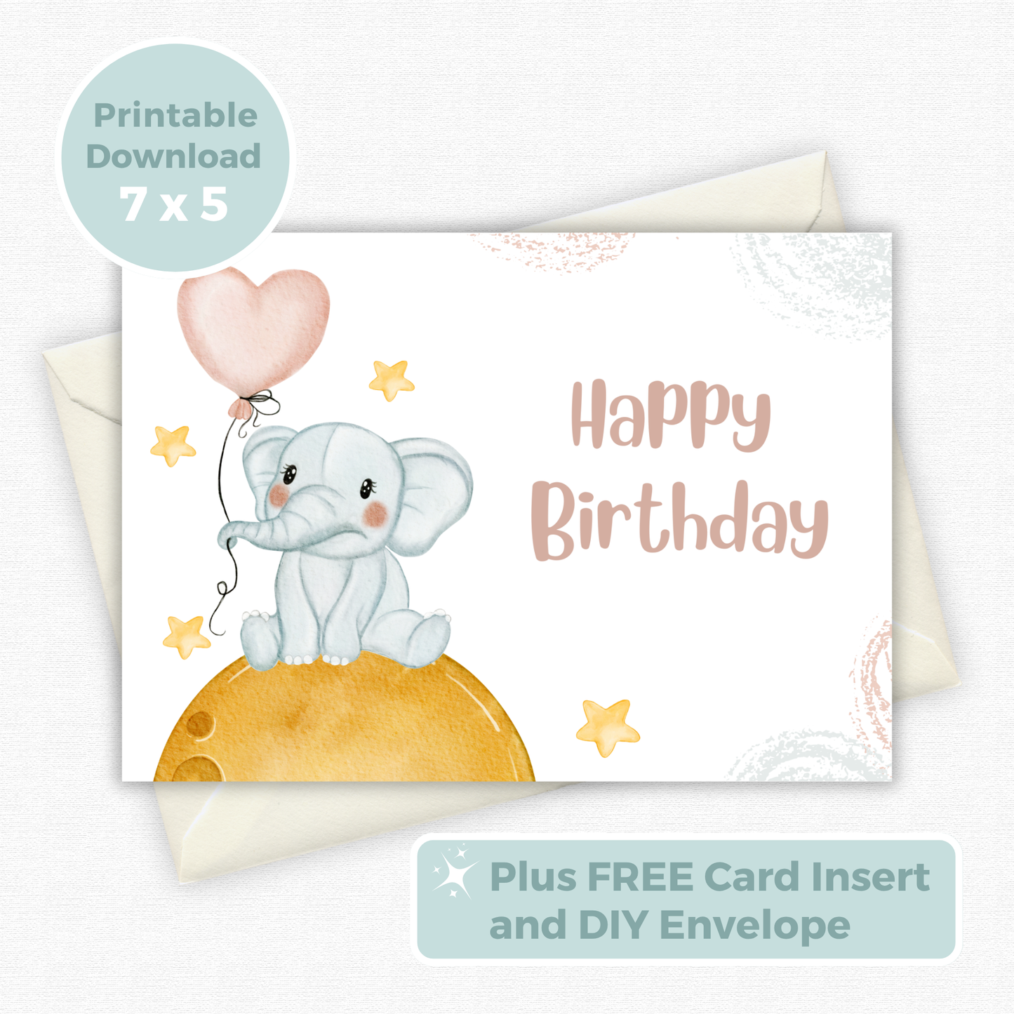 Printable Birthday Card - Baby Elephant