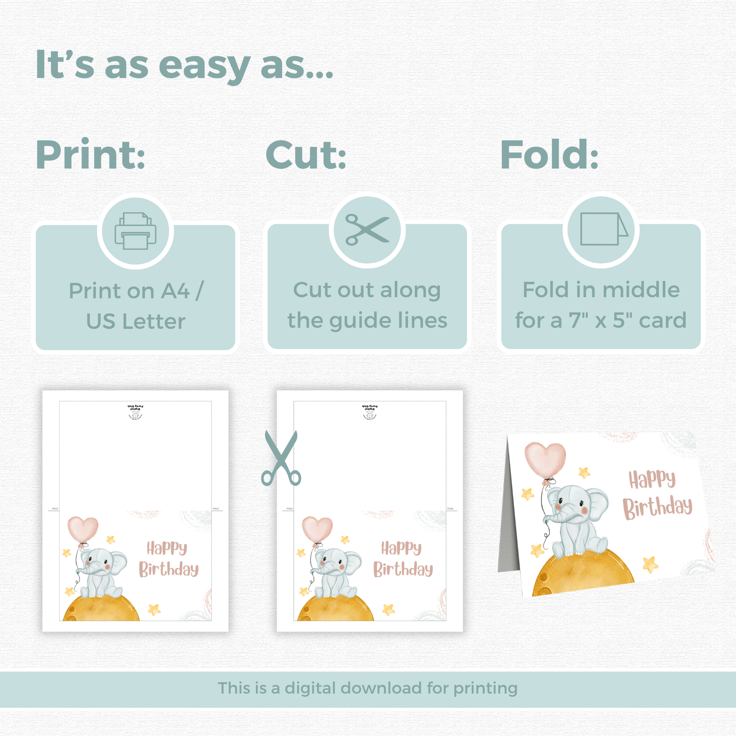 Printable Birthday Card - Baby Elephant