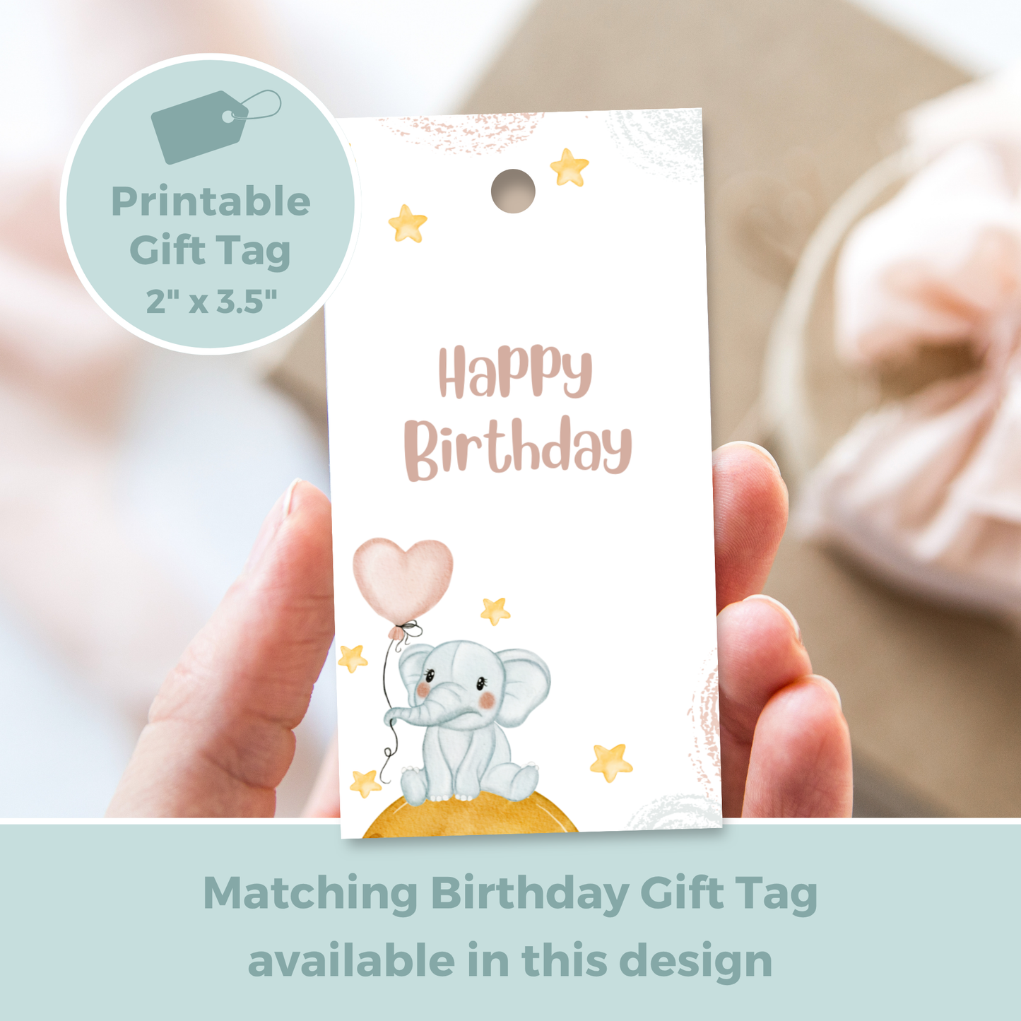 Printable Birthday Card - Baby Elephant