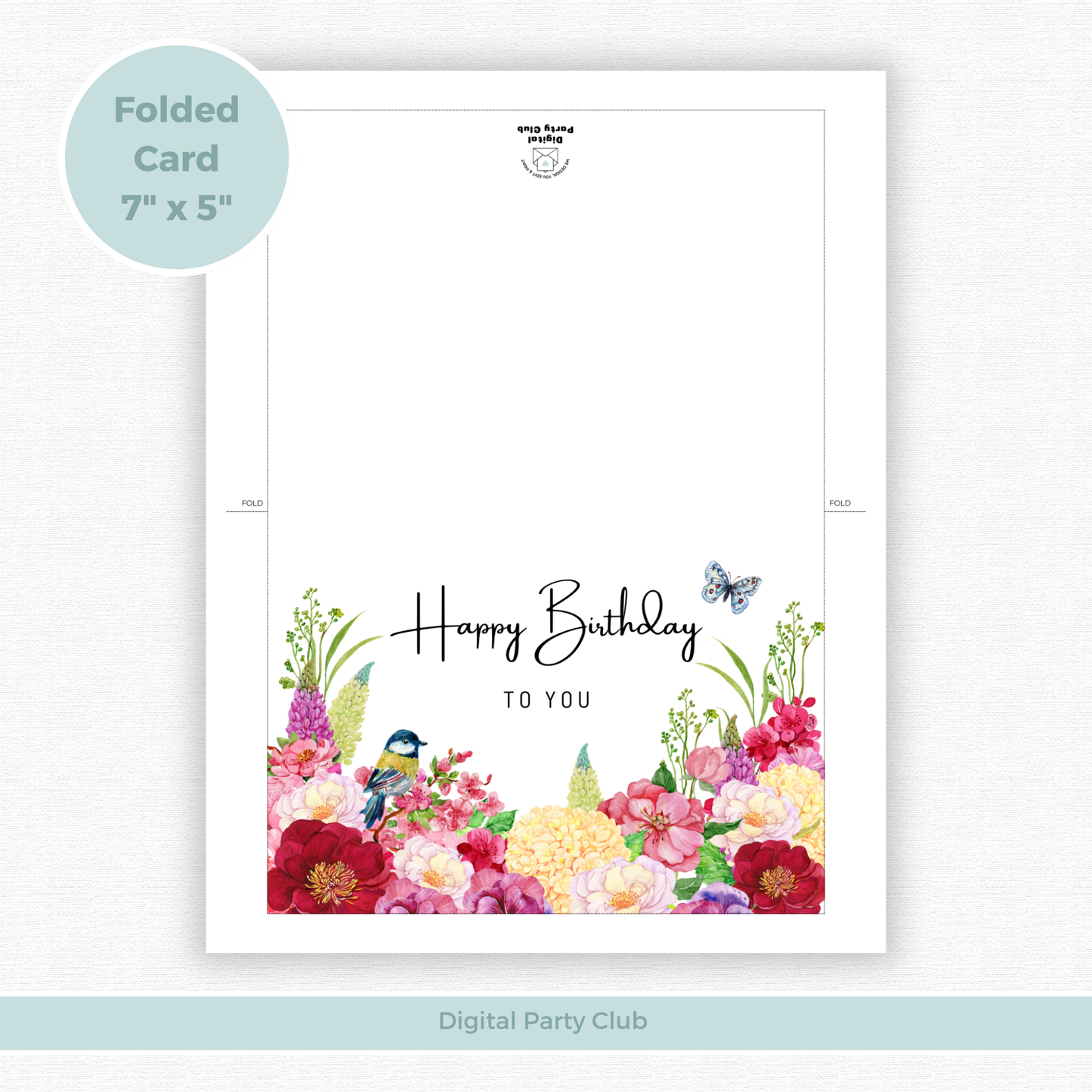 Printable Birthday Card - Red Pink Flowers