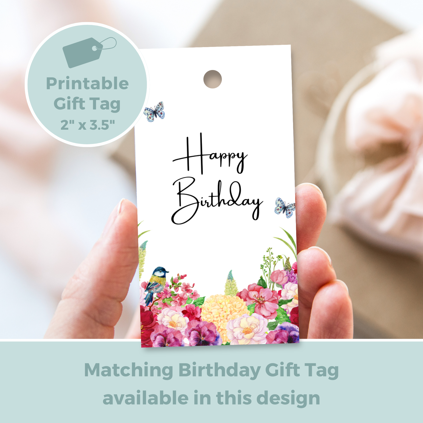 Printable Birthday Card - Red Pink Flowers