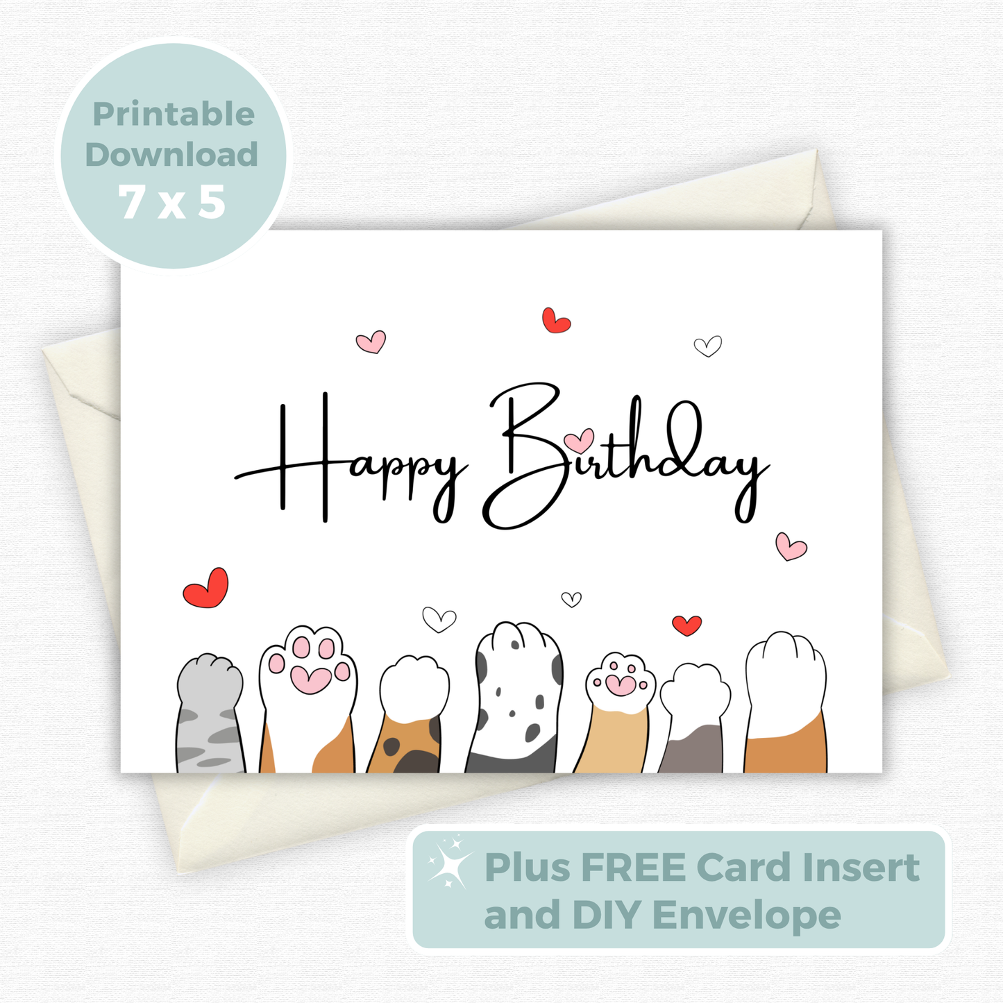 Printable Birthday Card - Cat Paws