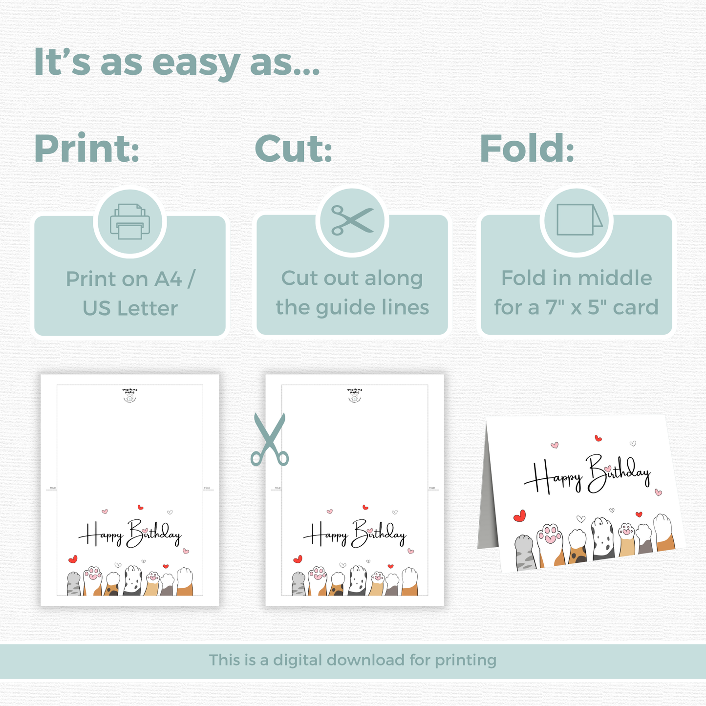 Printable Birthday Card - Cat Paws
