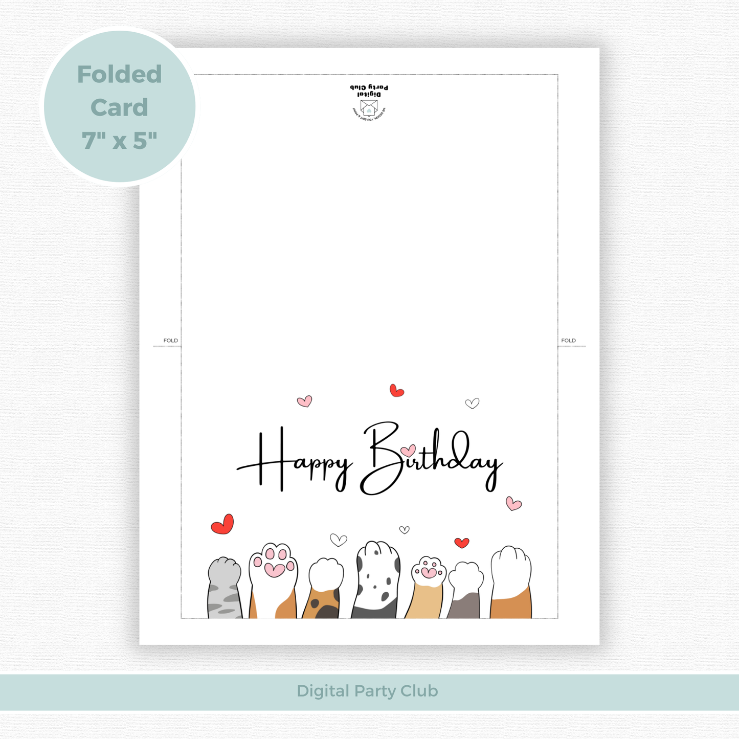 Printable Birthday Card - Cat Paws