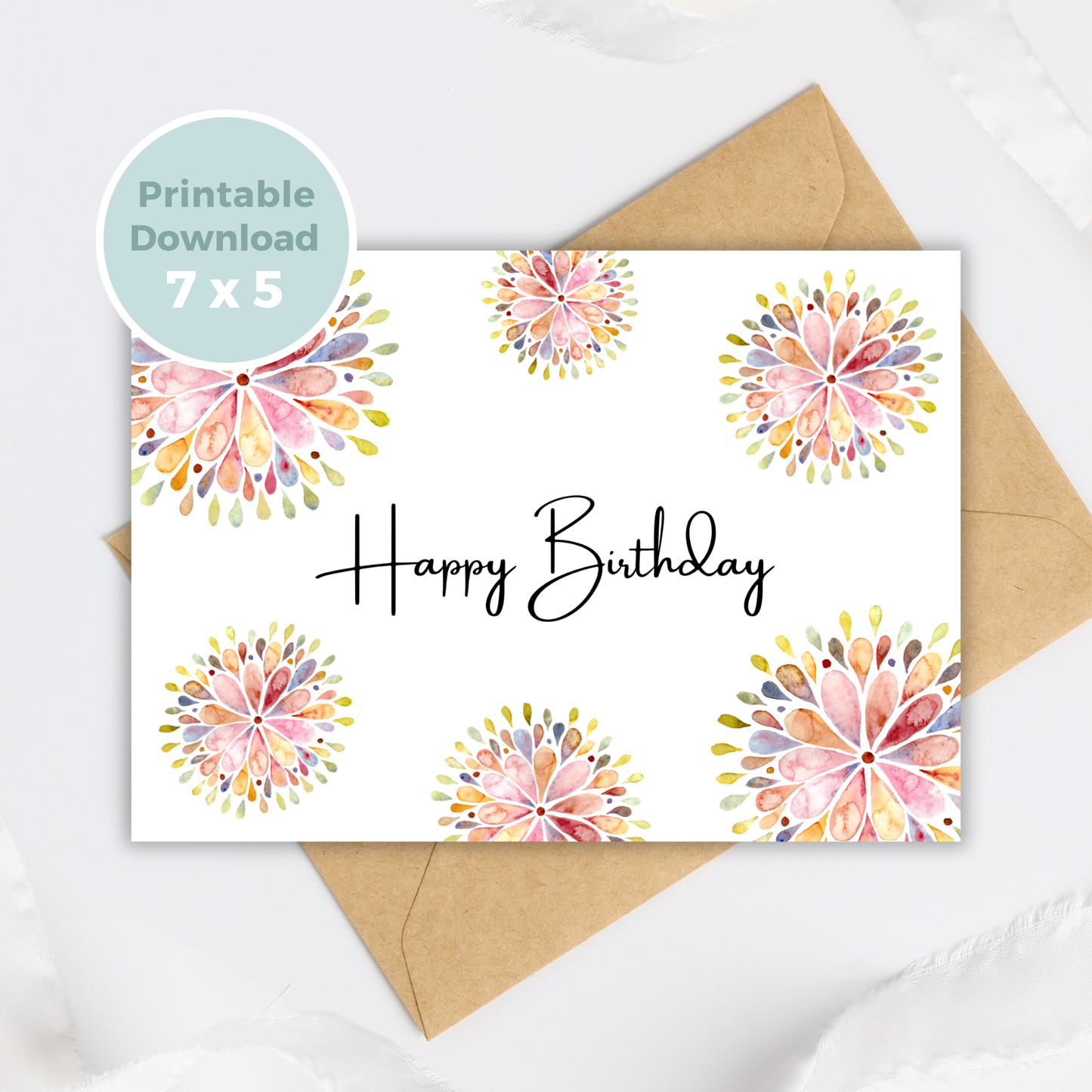Printable Birthday Card - Abstract Flowers