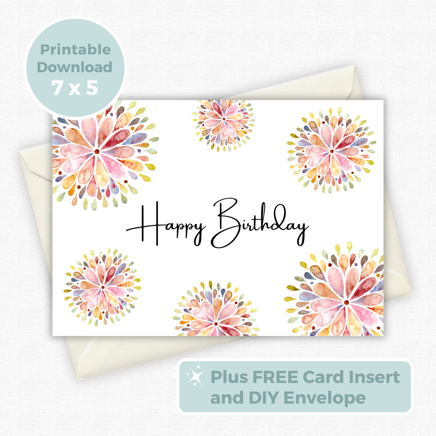 Printable Birthday Card - Abstract Flowers