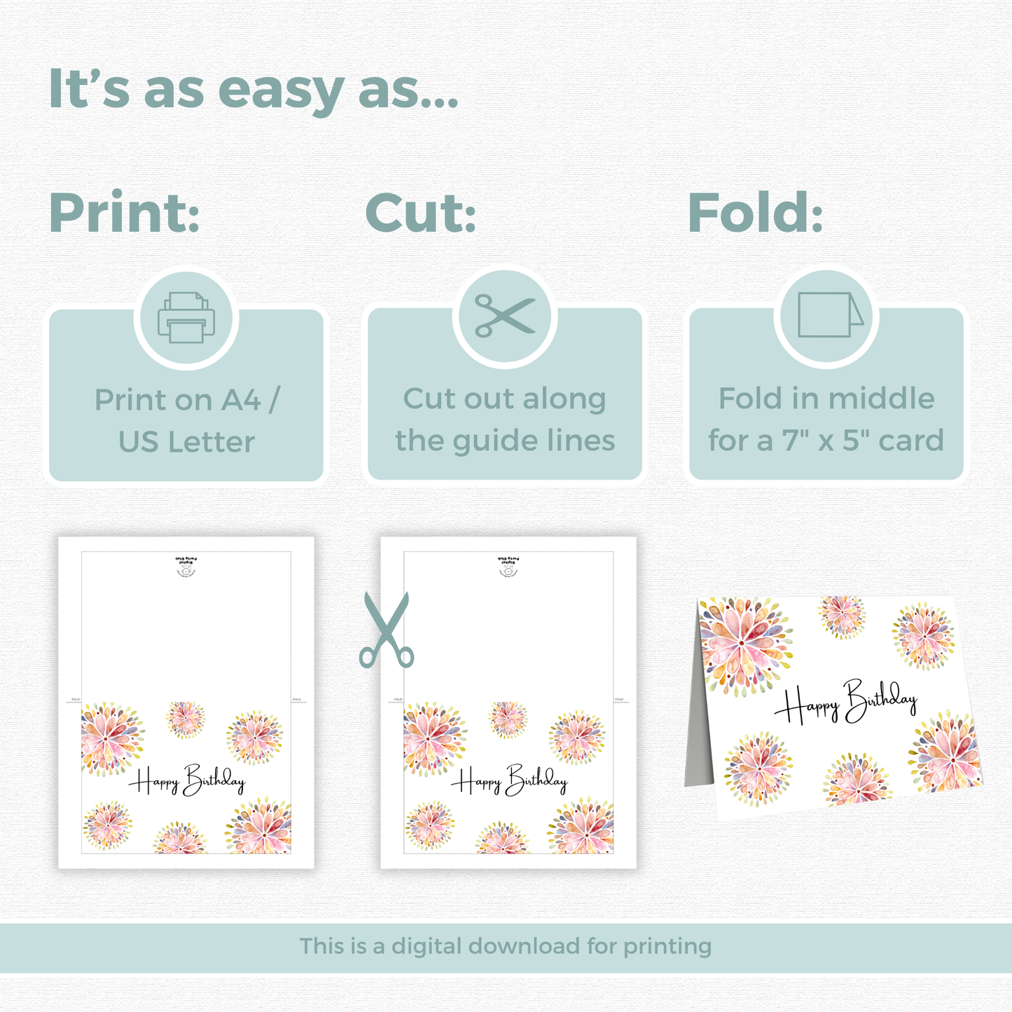 Printable Birthday Card - Abstract Flowers