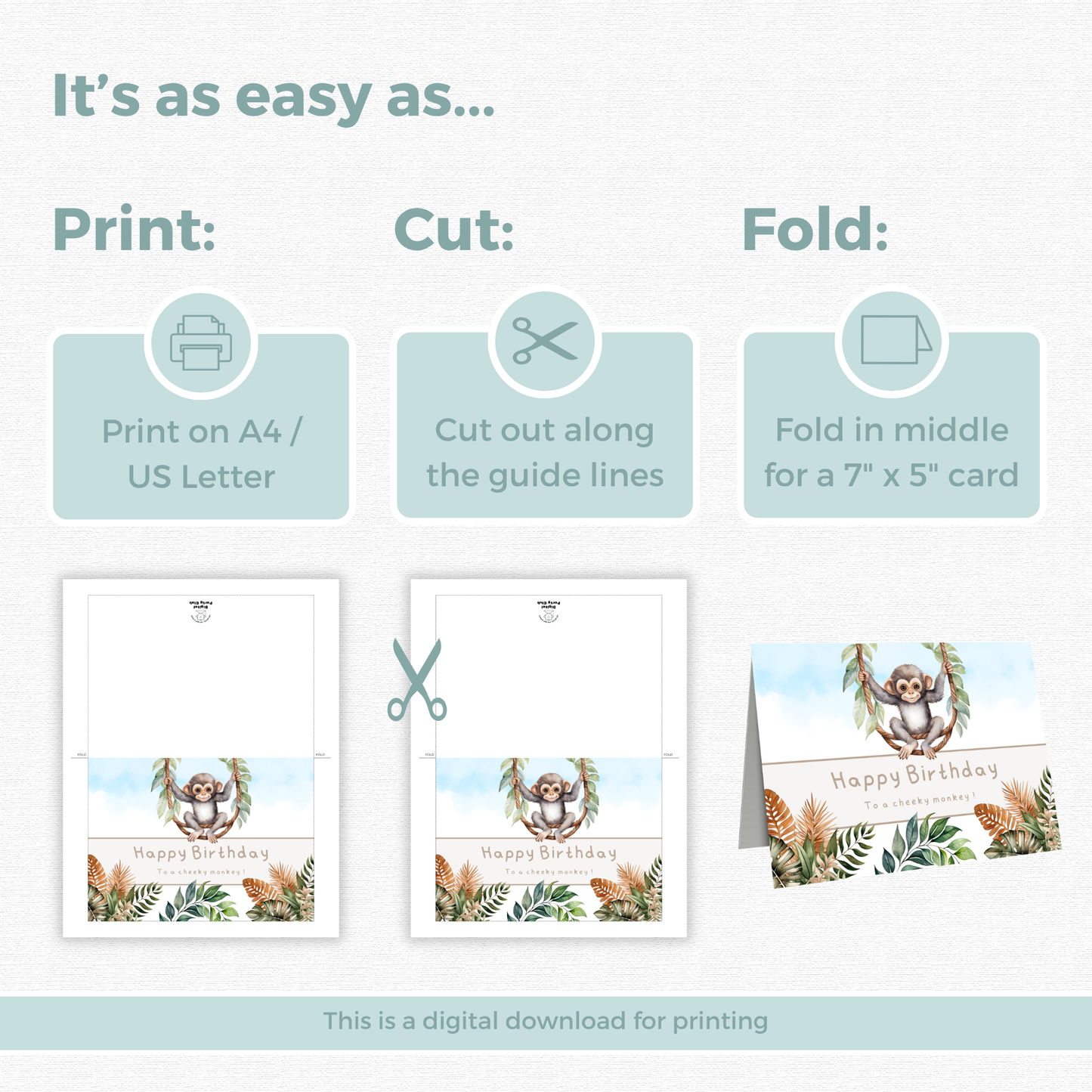 Printable Birthday Card - Cheeky Monkey