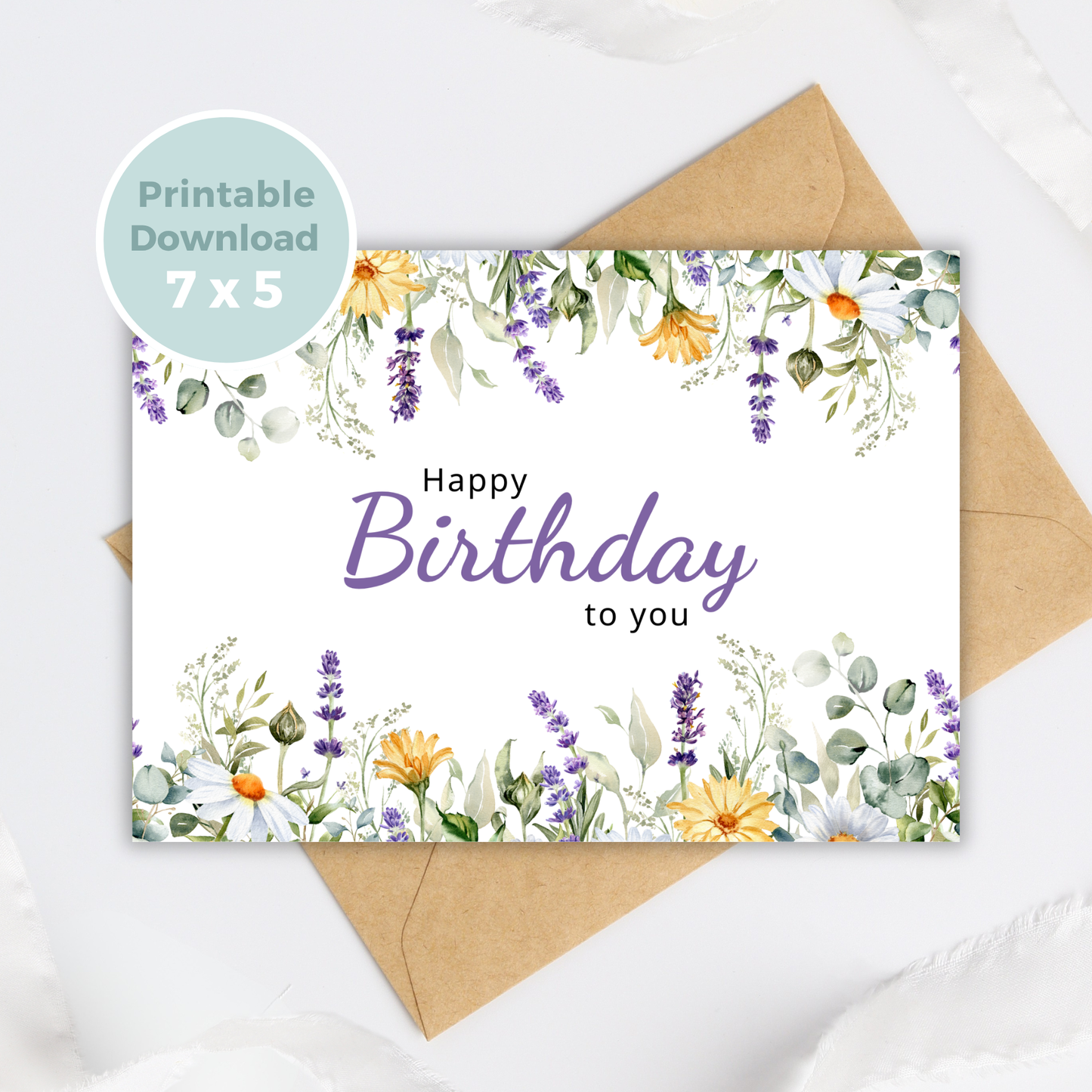 Printable Birthday Card - Purple Flowers