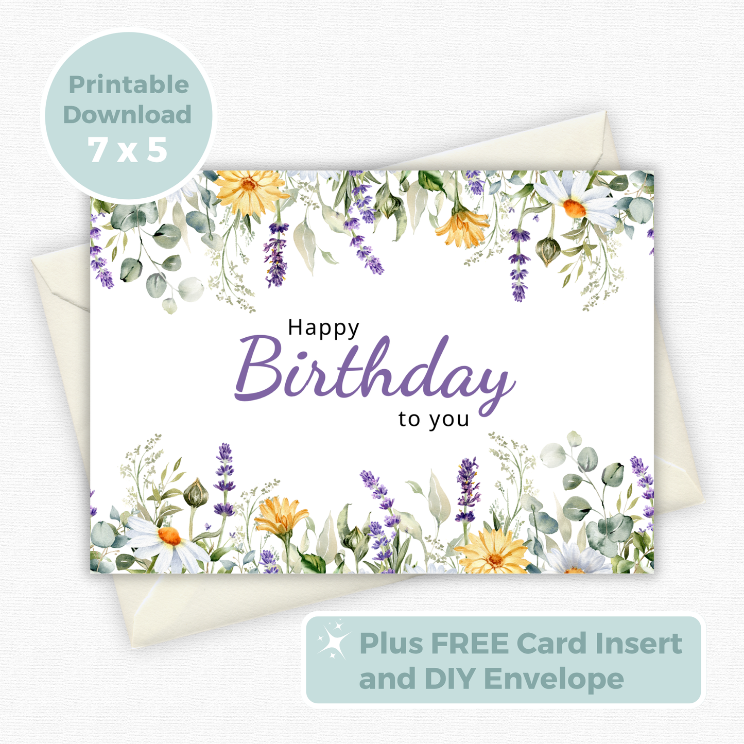Printable Birthday Card - Purple Flowers