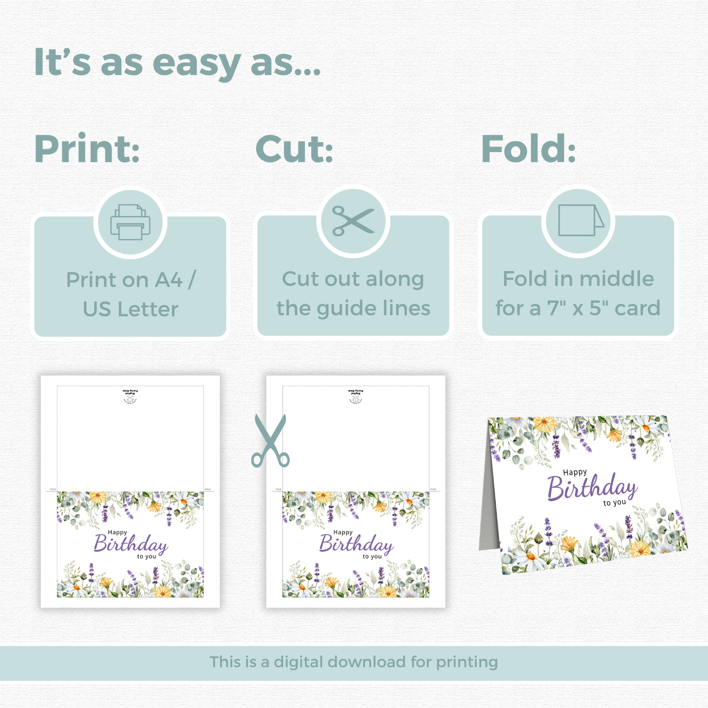 Printable Birthday Card - Purple Flowers