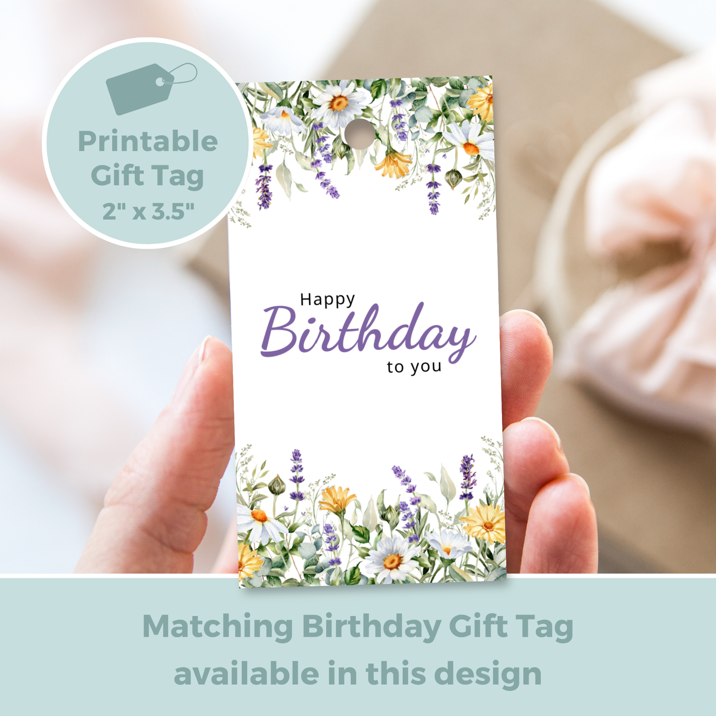 Printable Birthday Card - Purple Flowers