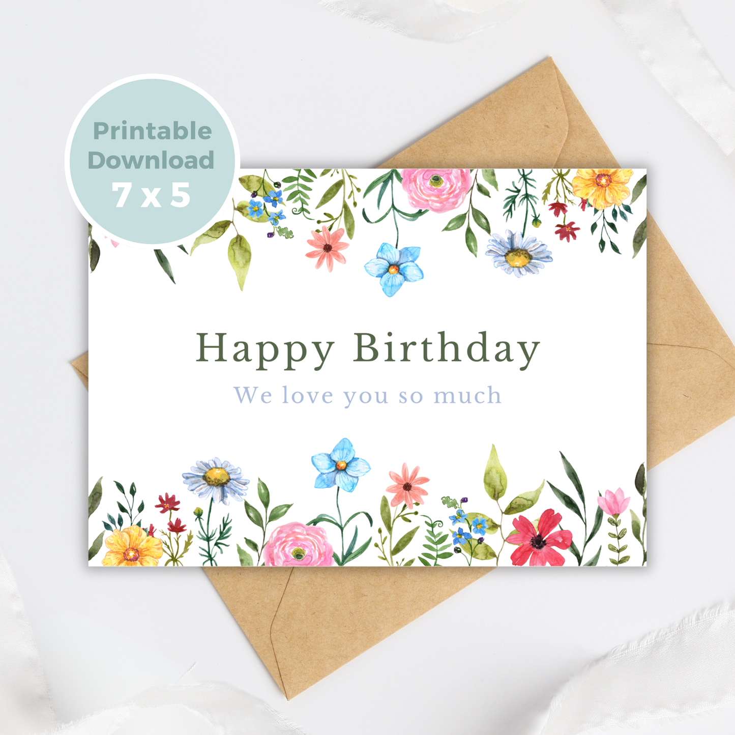 Printable Birthday Card - Pretty Flowers