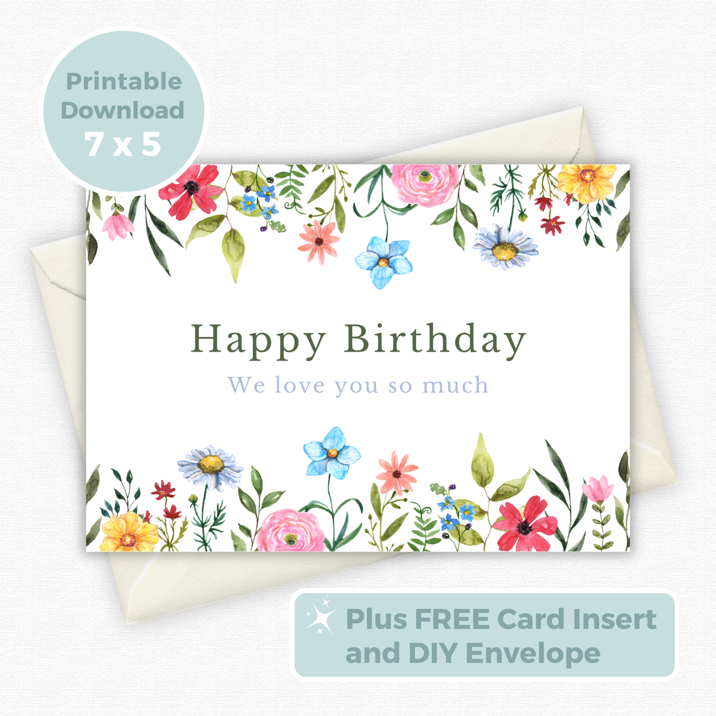 Printable Birthday Card - Pretty Flowers