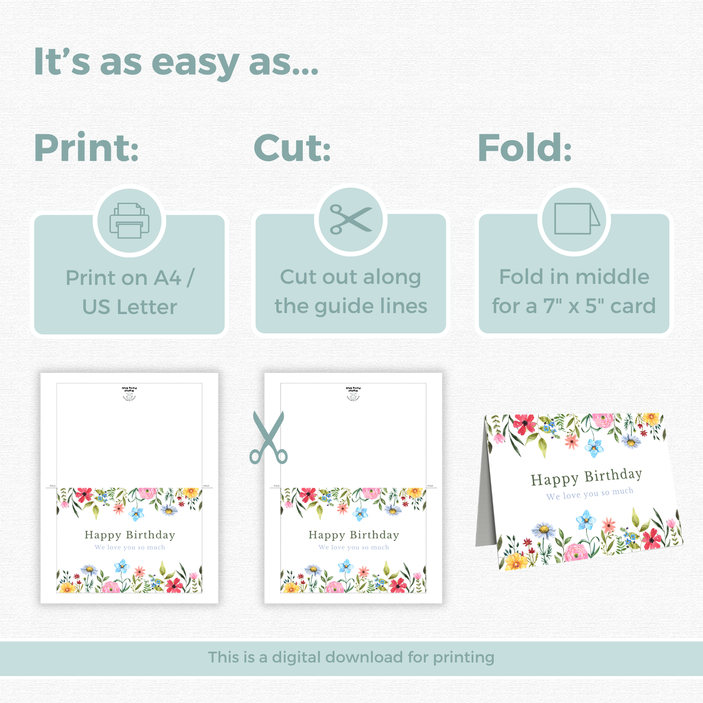 Printable Birthday Card - Pretty Flowers