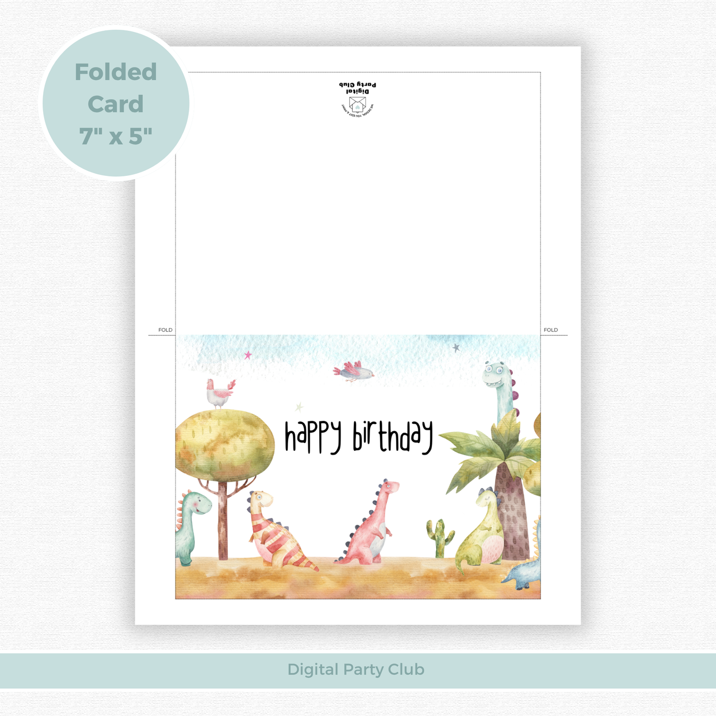 Printable Birthday Card - Watercolour Dinosaur