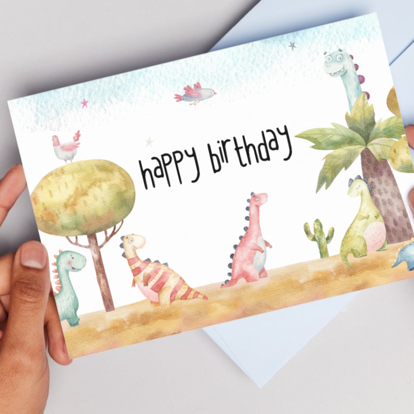 Printable Birthday Card - Watercolour Dinosaur