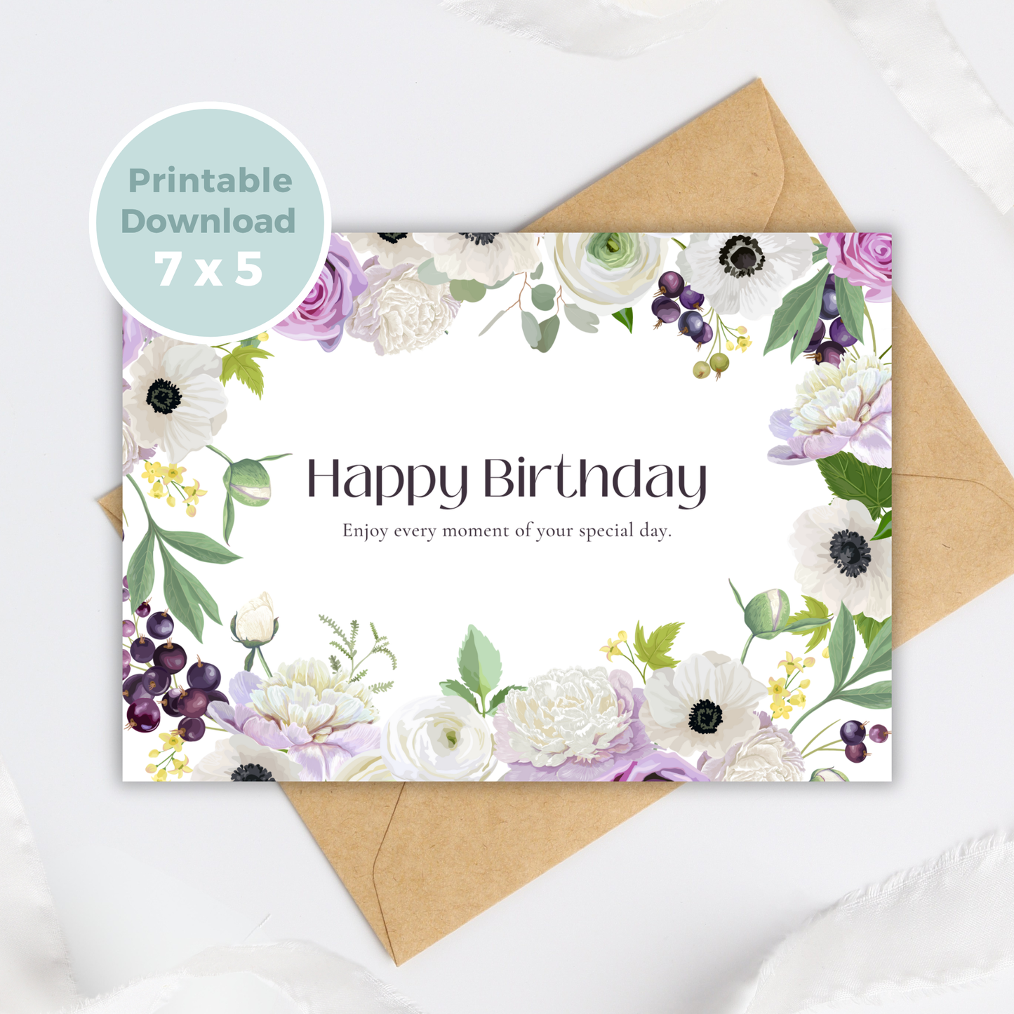 Printable Birthday Card - Purple Flower