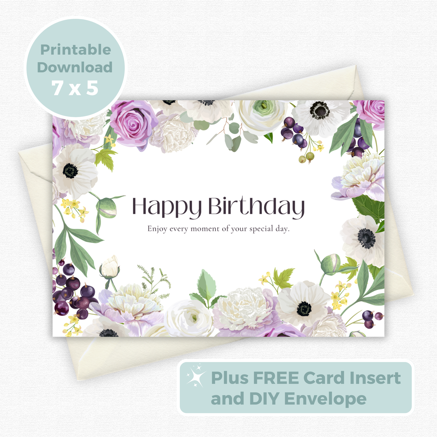 Printable Birthday Card - Purple Flower