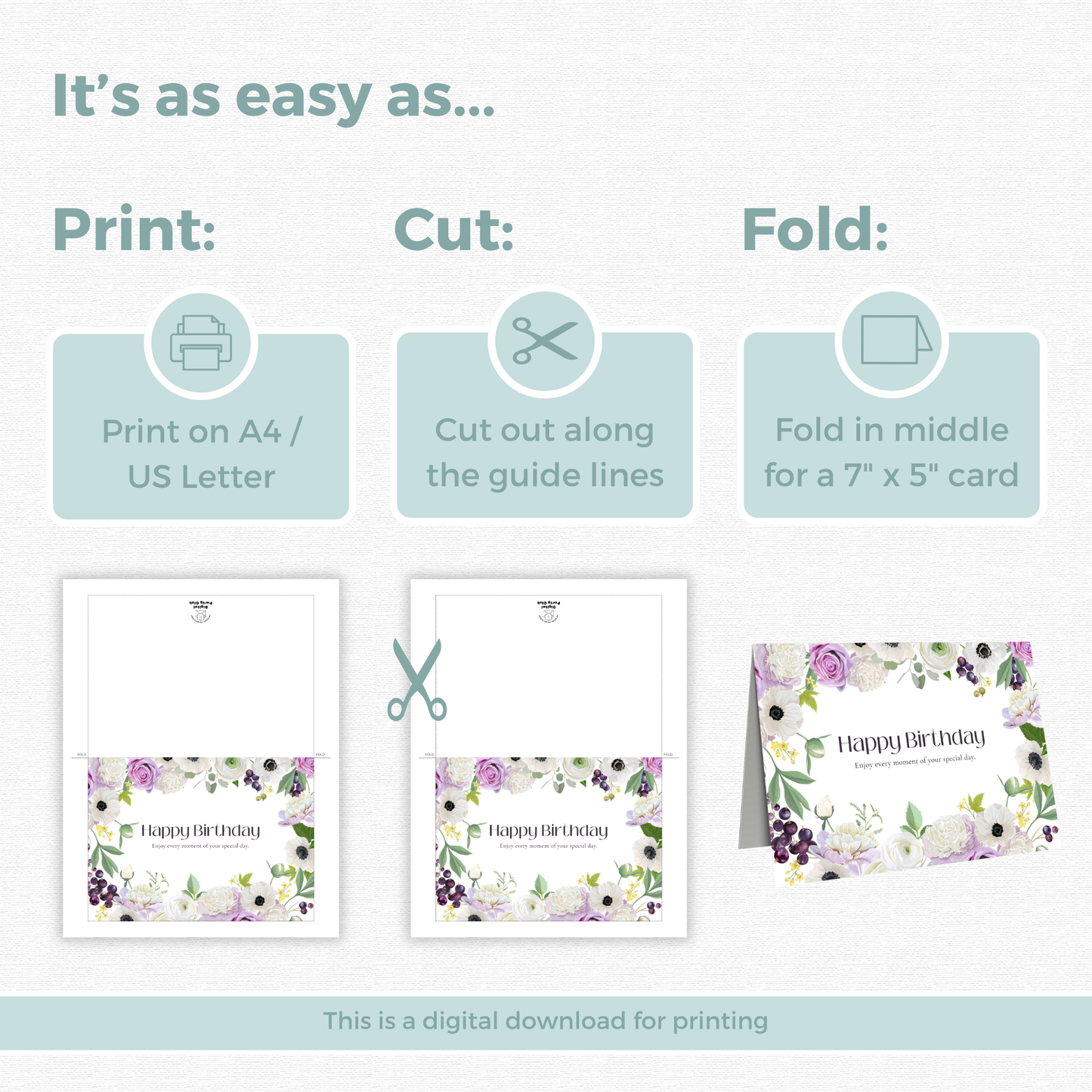 Printable Birthday Card - Purple Flower