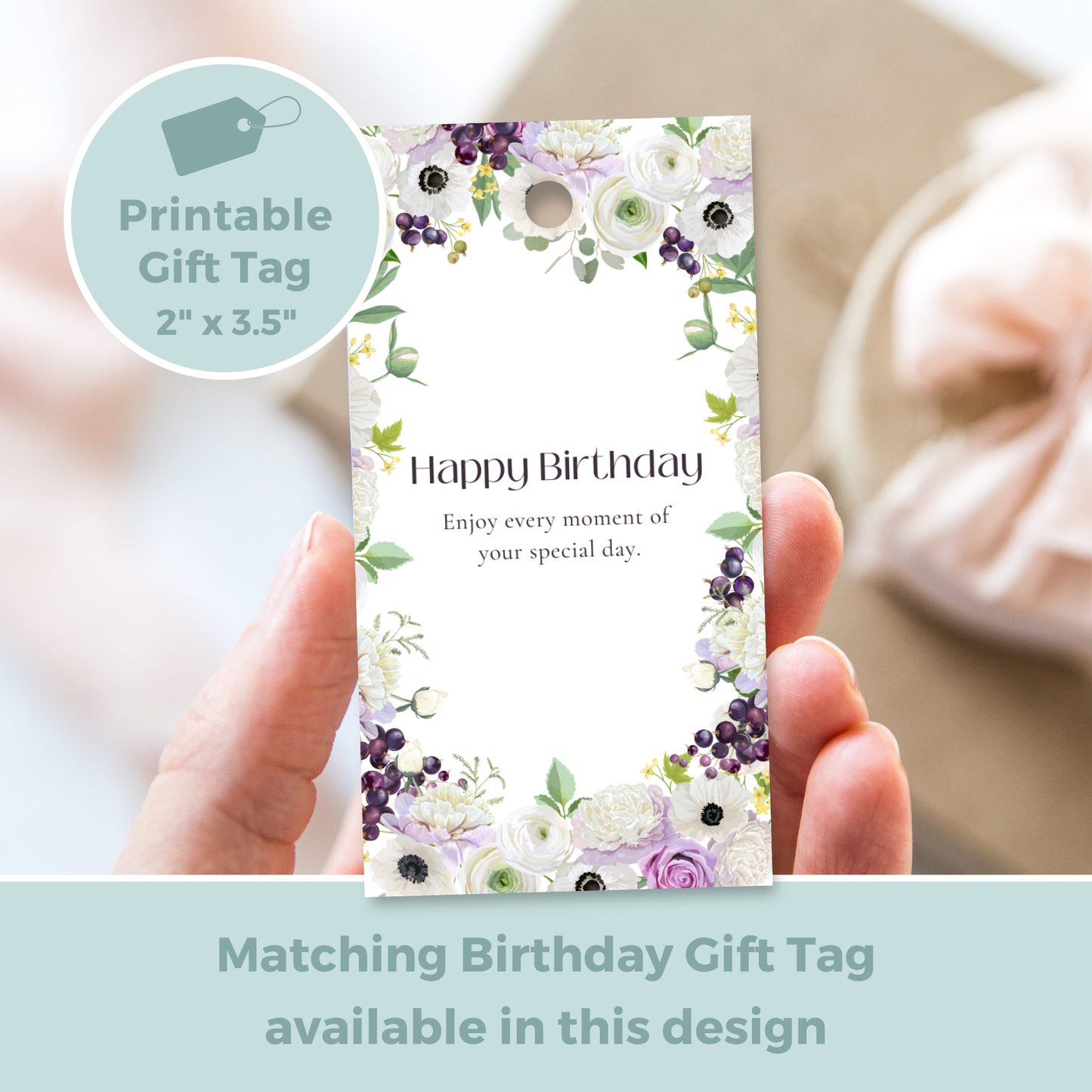 Printable Birthday Card - Purple Flower