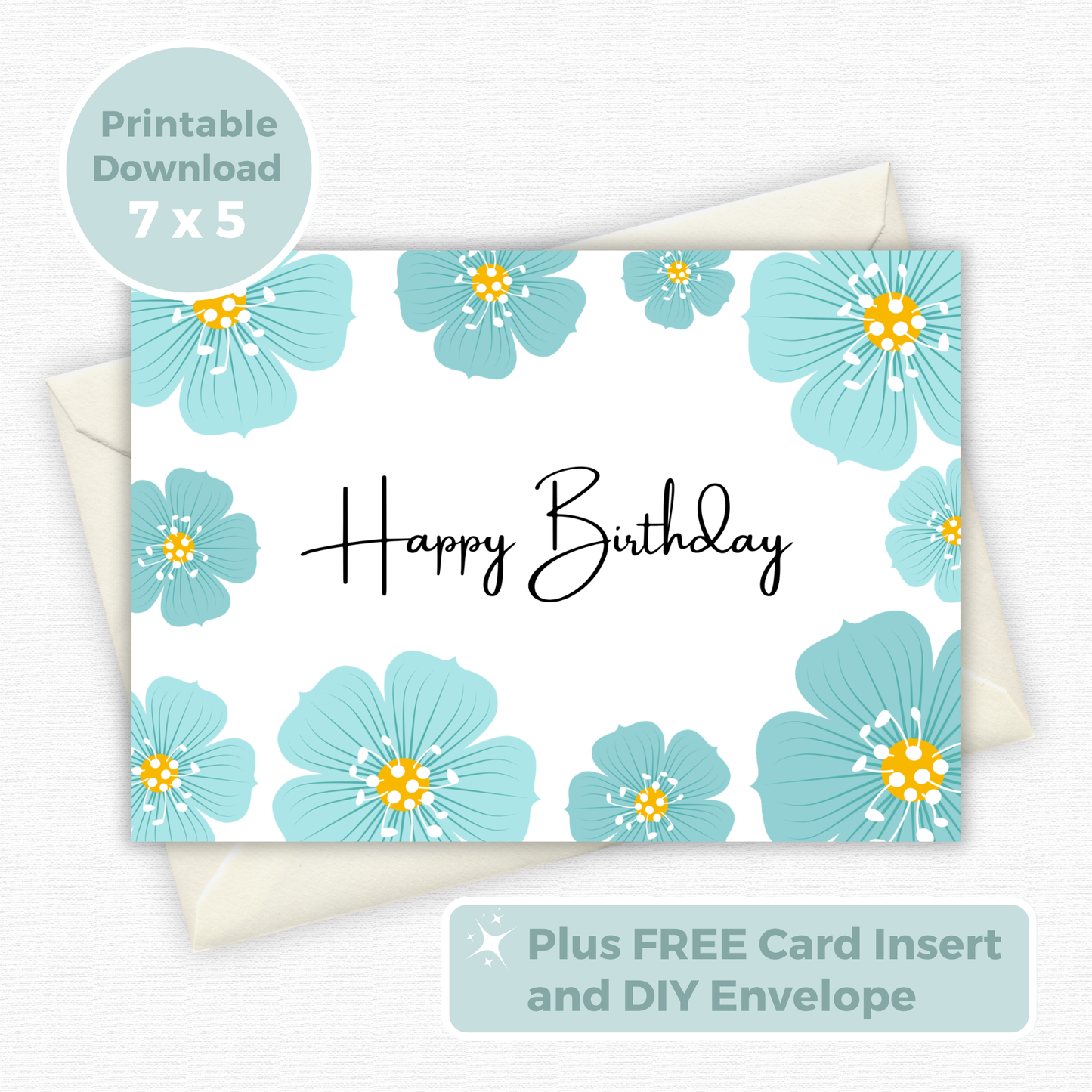 Printable Birthday Card - Blue Flower