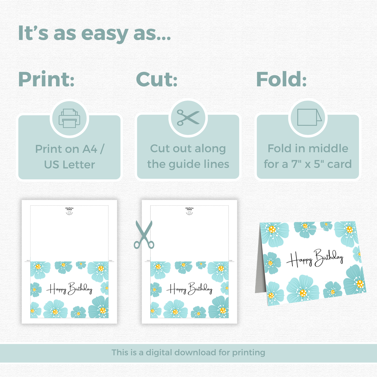 Printable Birthday Card - Blue Flower
