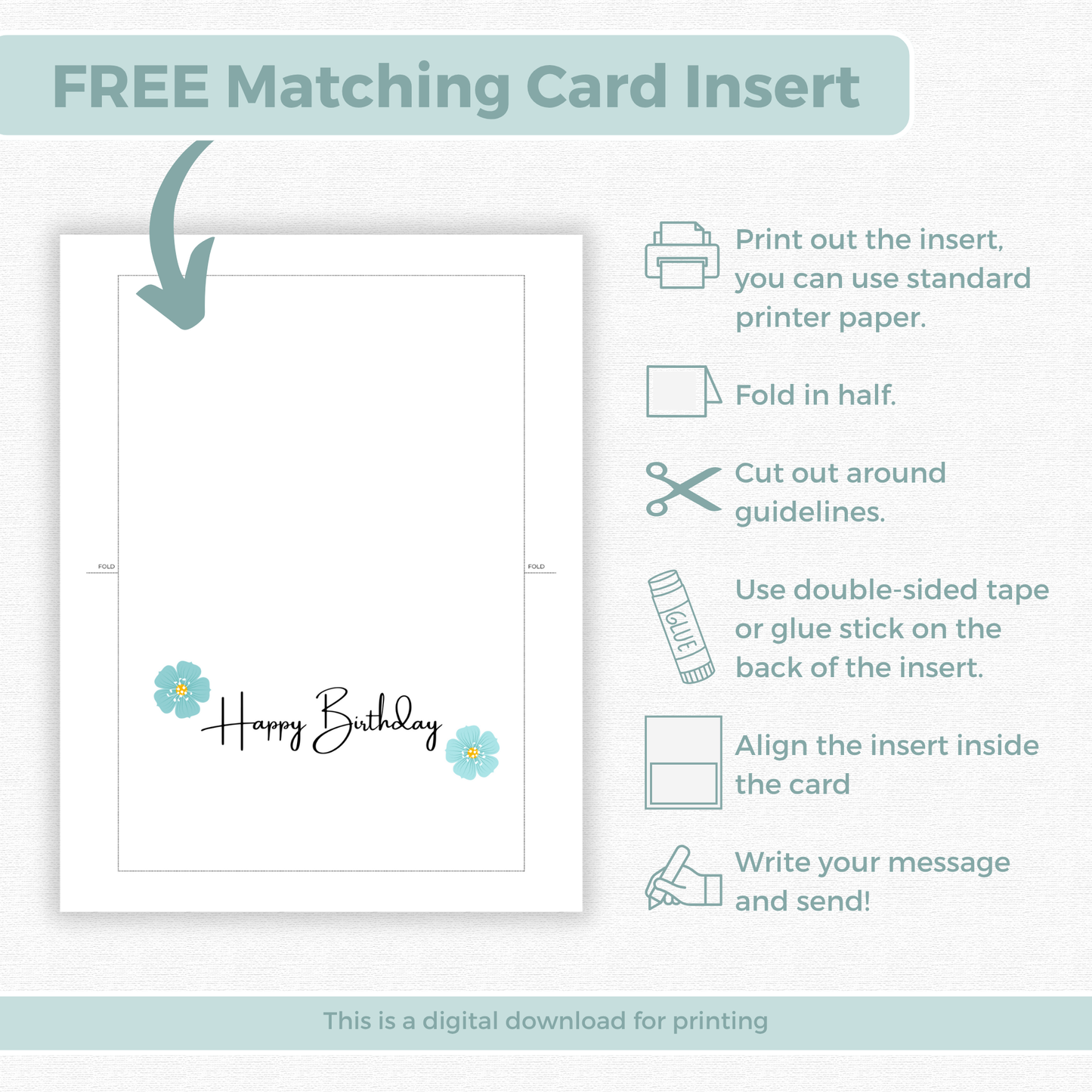 Printable Birthday Card - Blue Flower