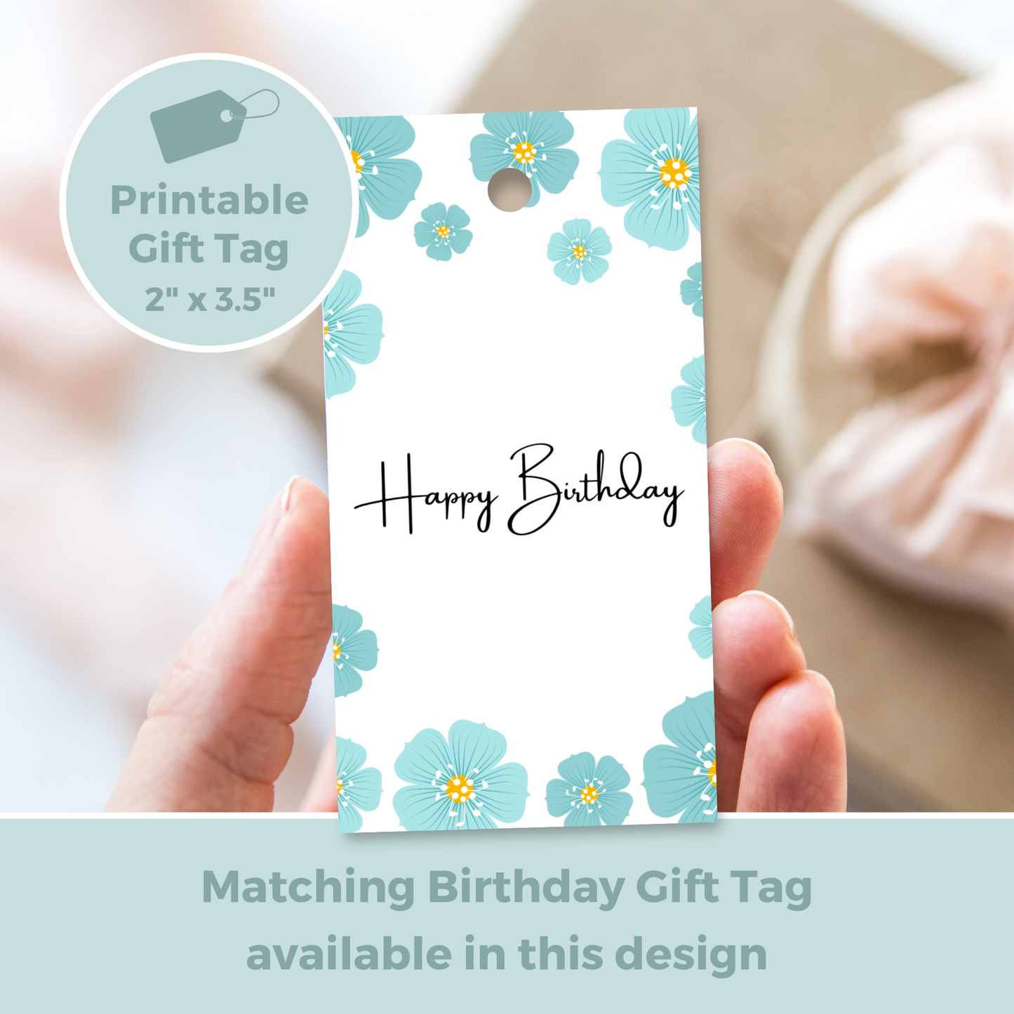 Printable Birthday Card - Blue Flower