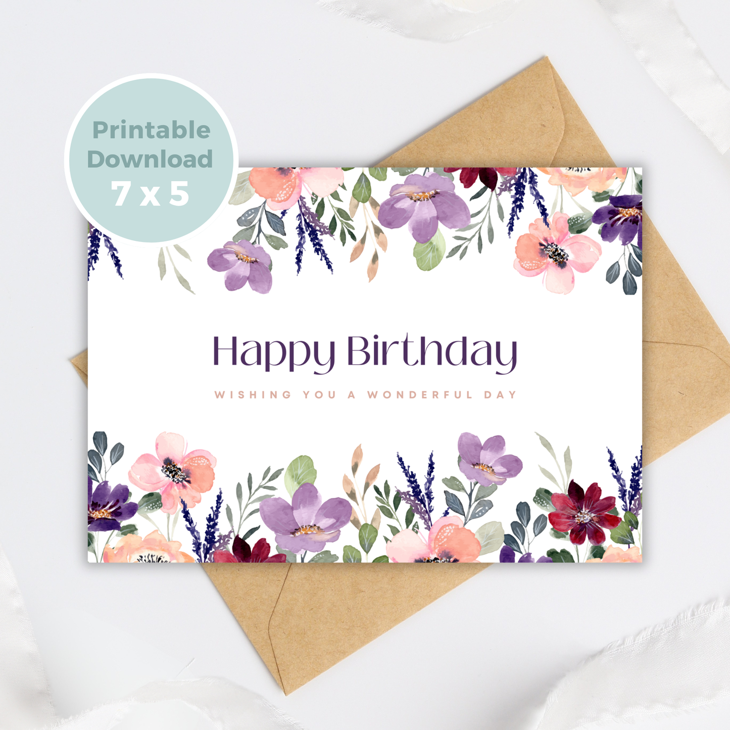 Printable Birthday Card - Purple Flower