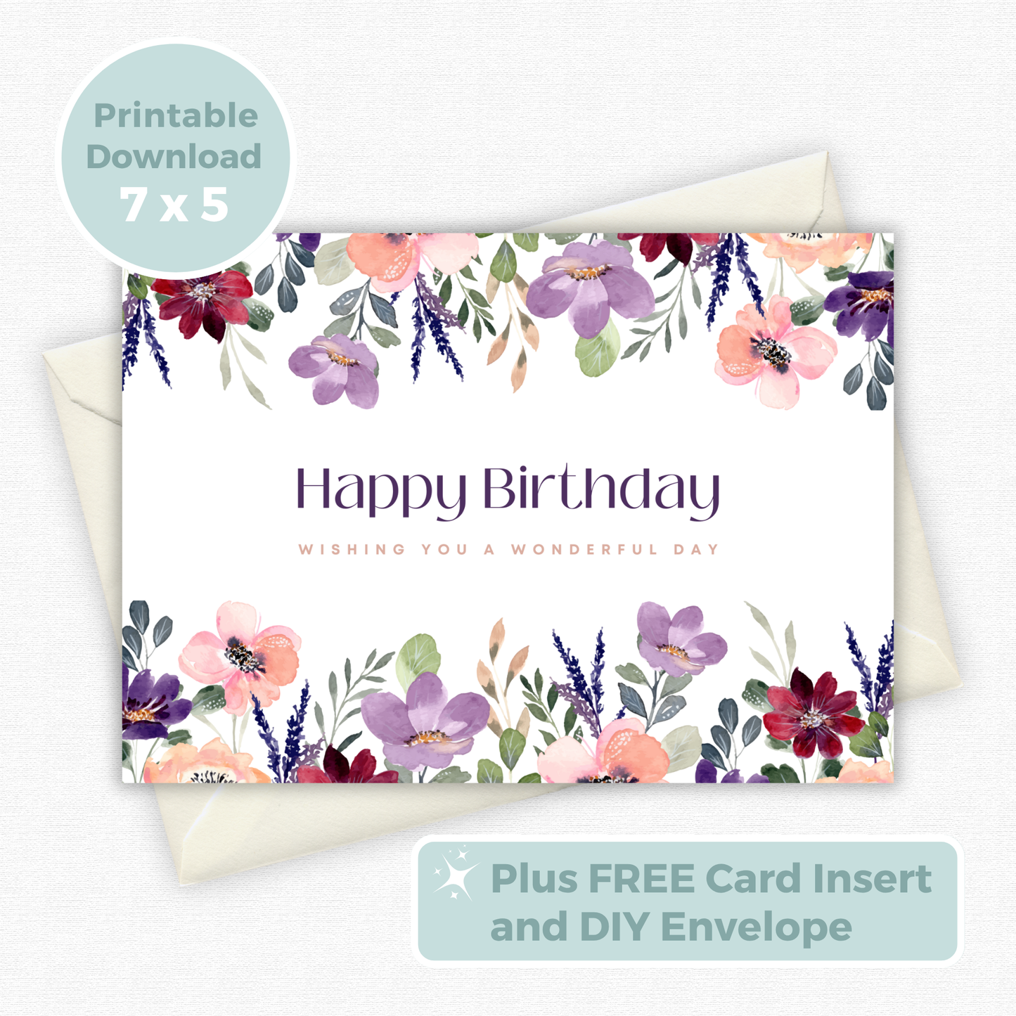 Printable Birthday Card - Purple Flower