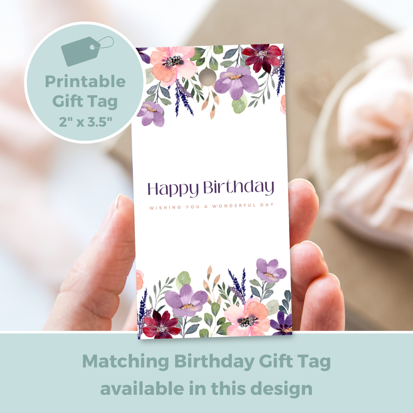 Printable Birthday Card - Purple Flower