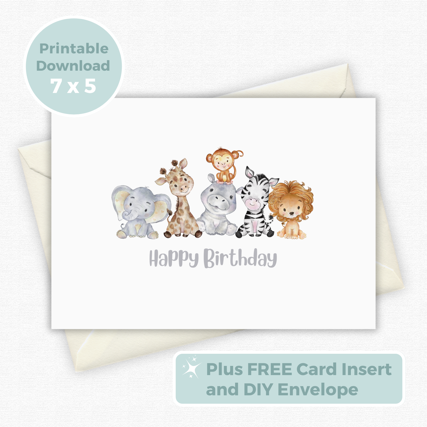 Printable Birthday Card - Safari Animals