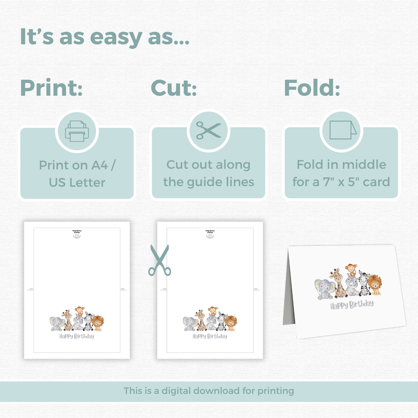 Printable Birthday Card - Safari Animals
