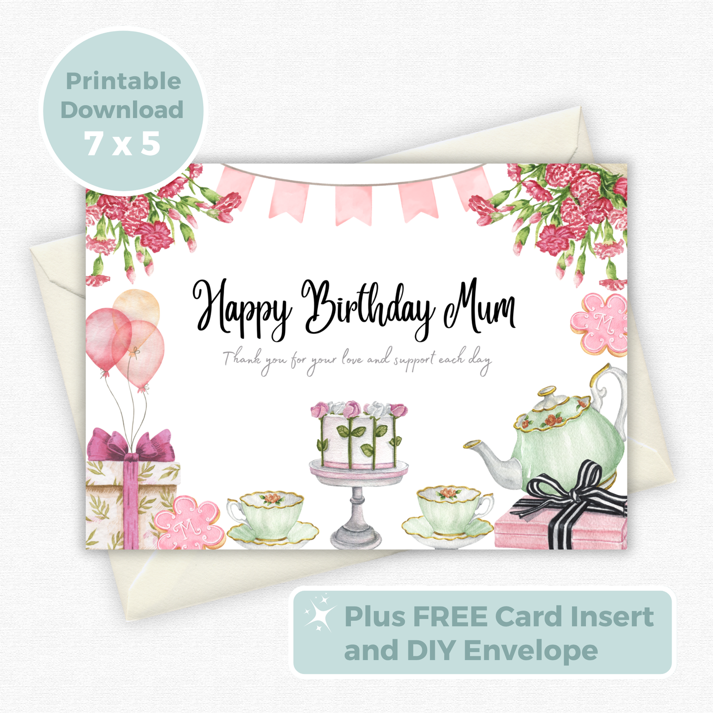 Printable Birthday Card - Tea Party