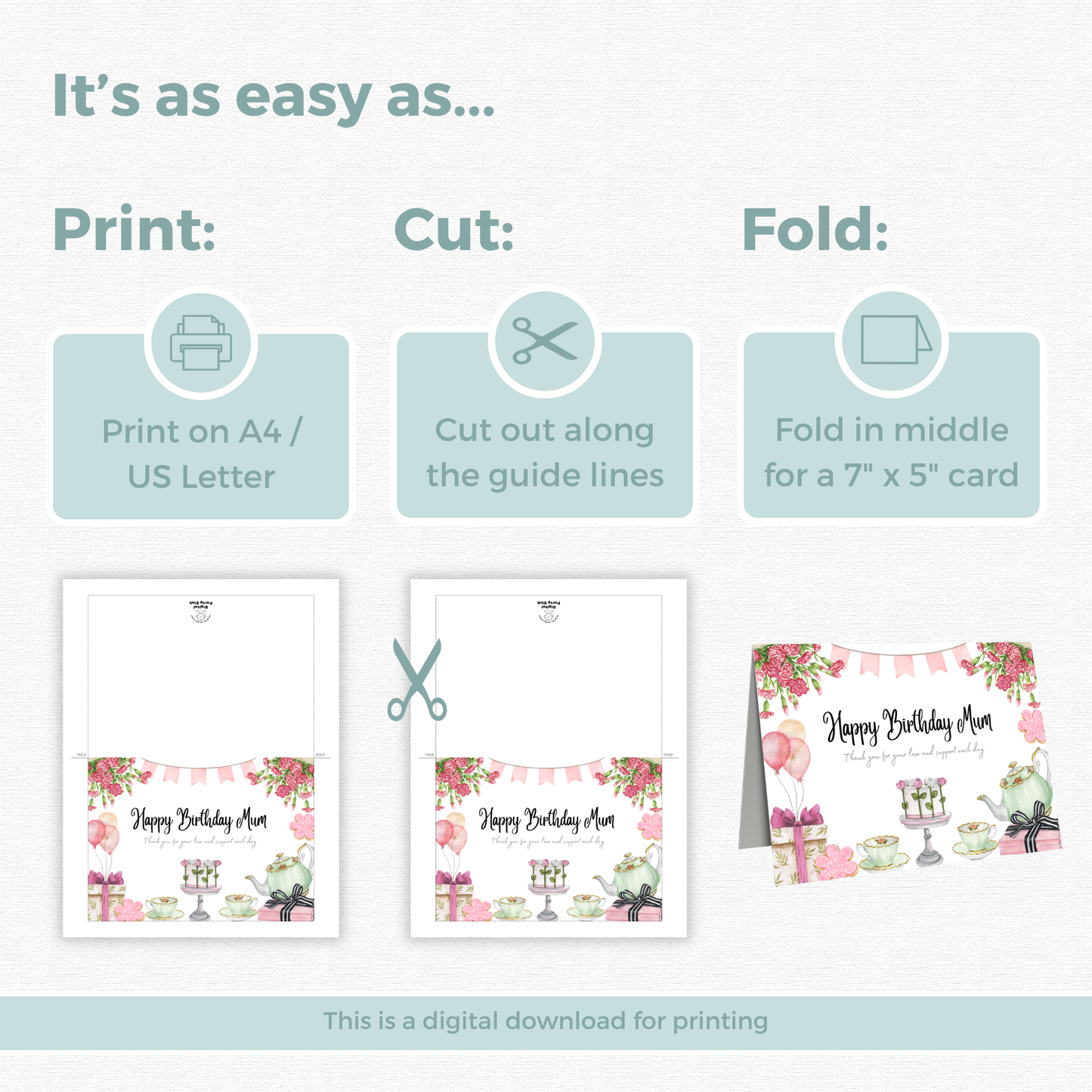 Printable Birthday Card - Tea Party
