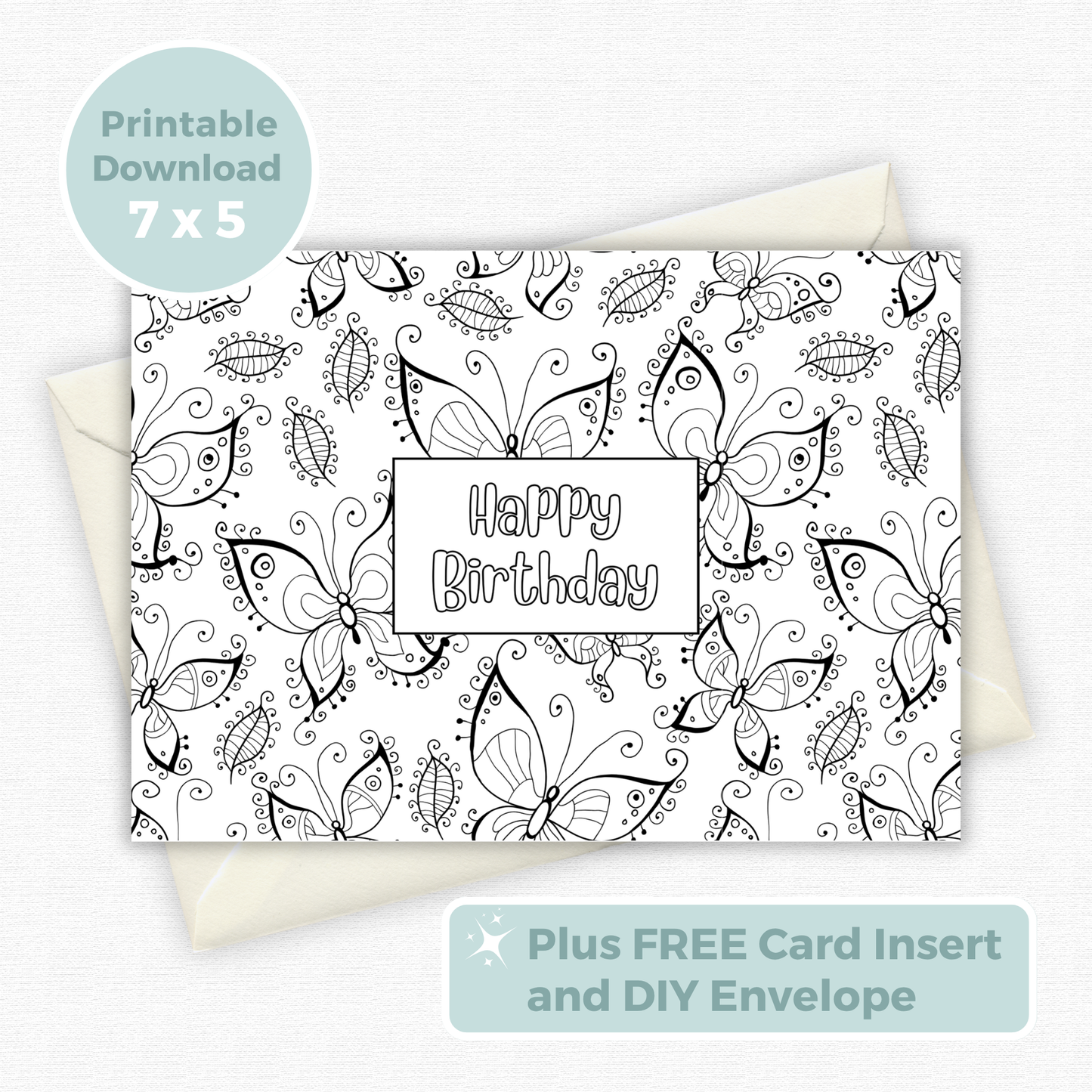 Printable Birthday Card - Colour In Butterfly