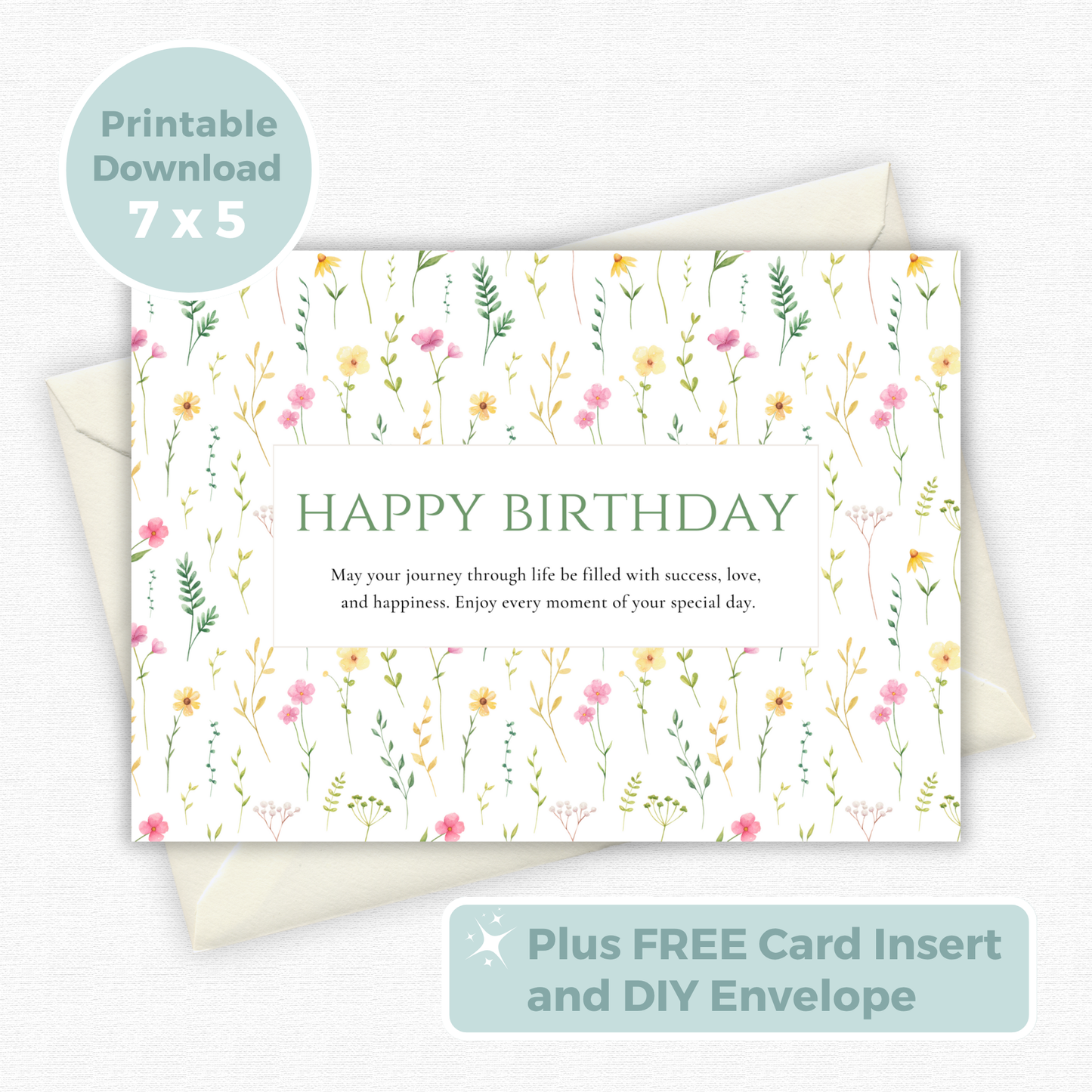 Printable Birthday Card - Pretty Flowers
