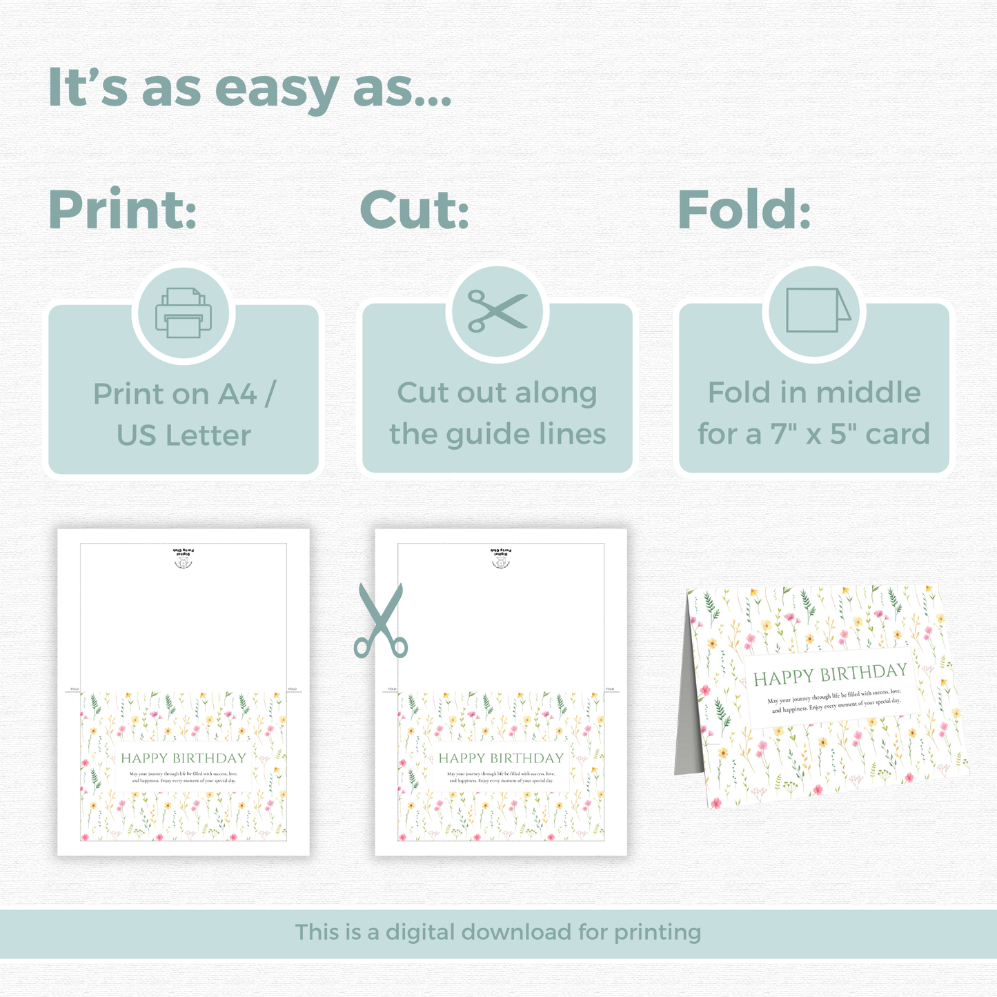 Printable Birthday Card - Pretty Flowers