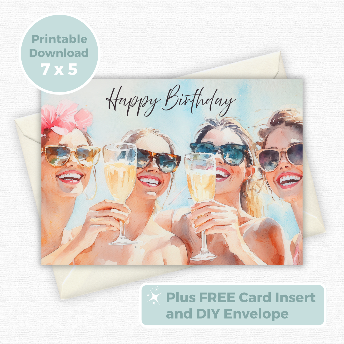 Printable Birthday Card - Ladies Drinking Champagne