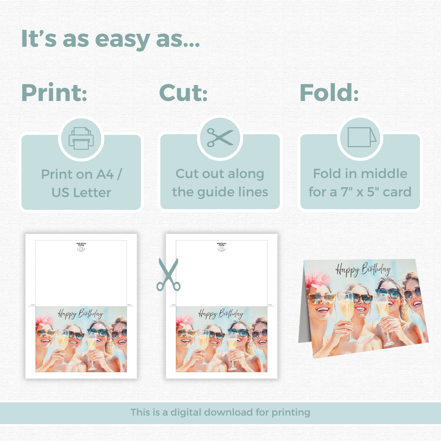 Printable Birthday Card - Ladies Drinking Champagne
